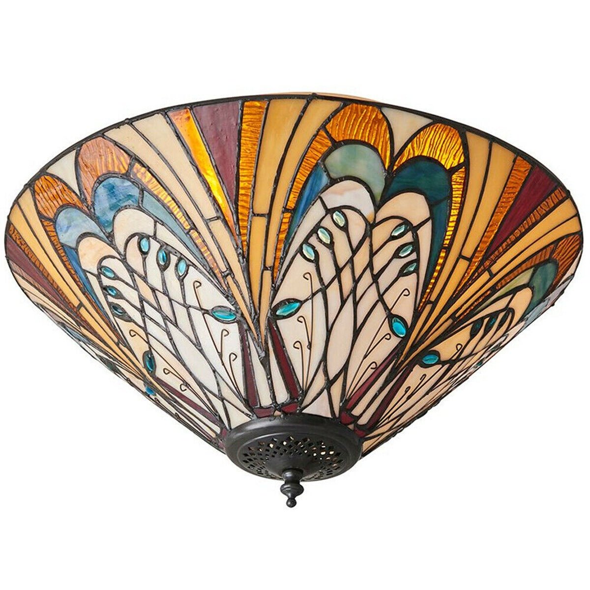 Loops Direct Glass and Steel Flush Ceiling Light - Tiffany Glass