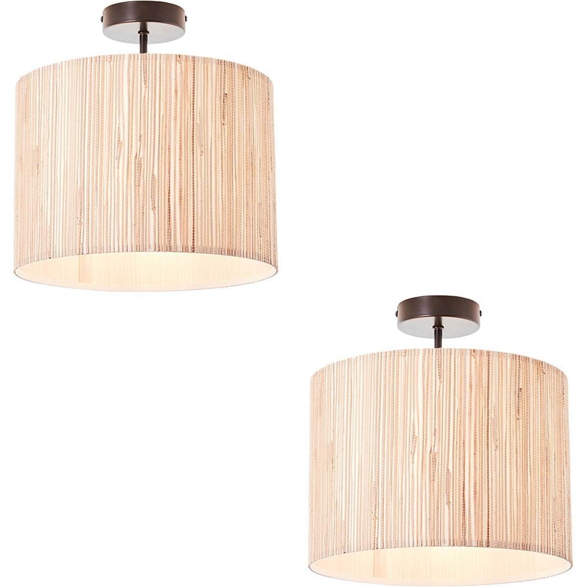 Loops Direct Set of 2 Steel Seagrass Semi Flush Light - Natural Seagrass