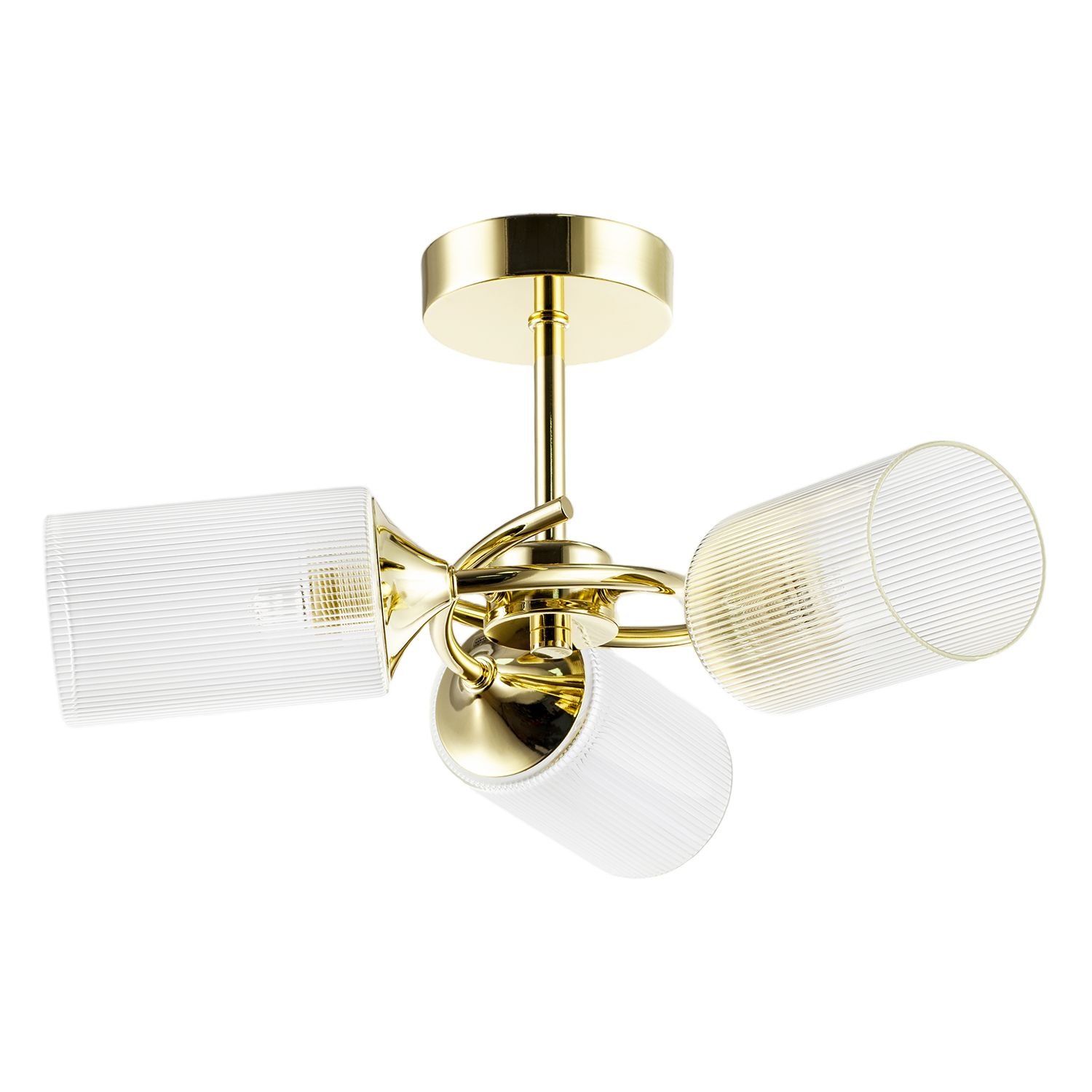 Happy Homewares Gold with Cylindrical Lined Clear Glass Ceiling Light - 37cm