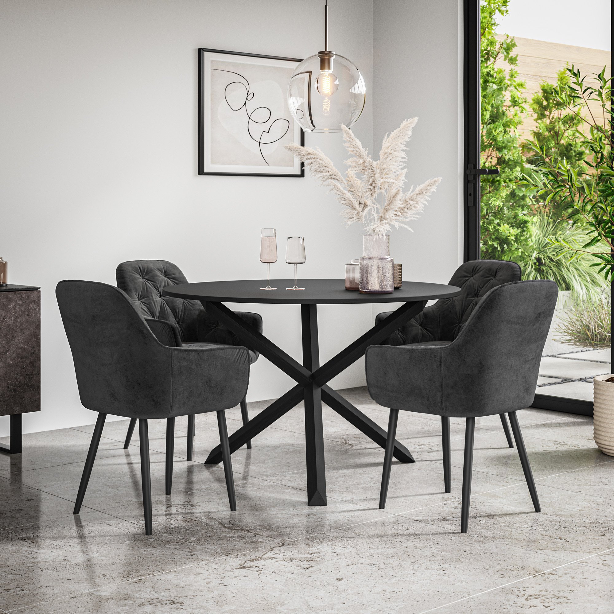 Furniture Online Malvern Anika Black Top Dining Table & 4 Black Chairs