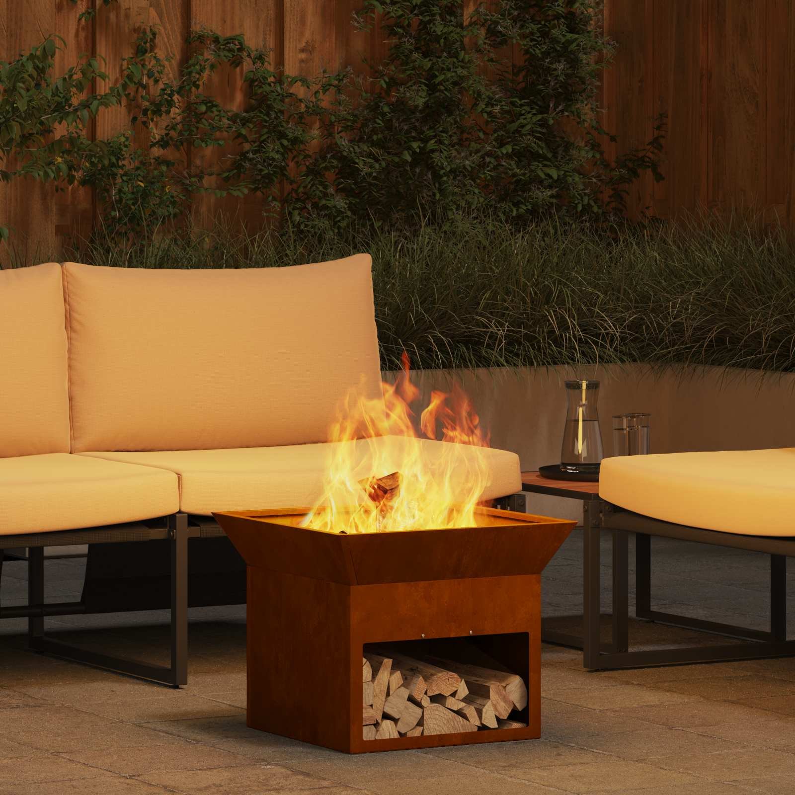 Walplus Chimney Shaped Steel Fire Pit Rusty Weathering - Rusty - 50 x 50 x 40 cm
