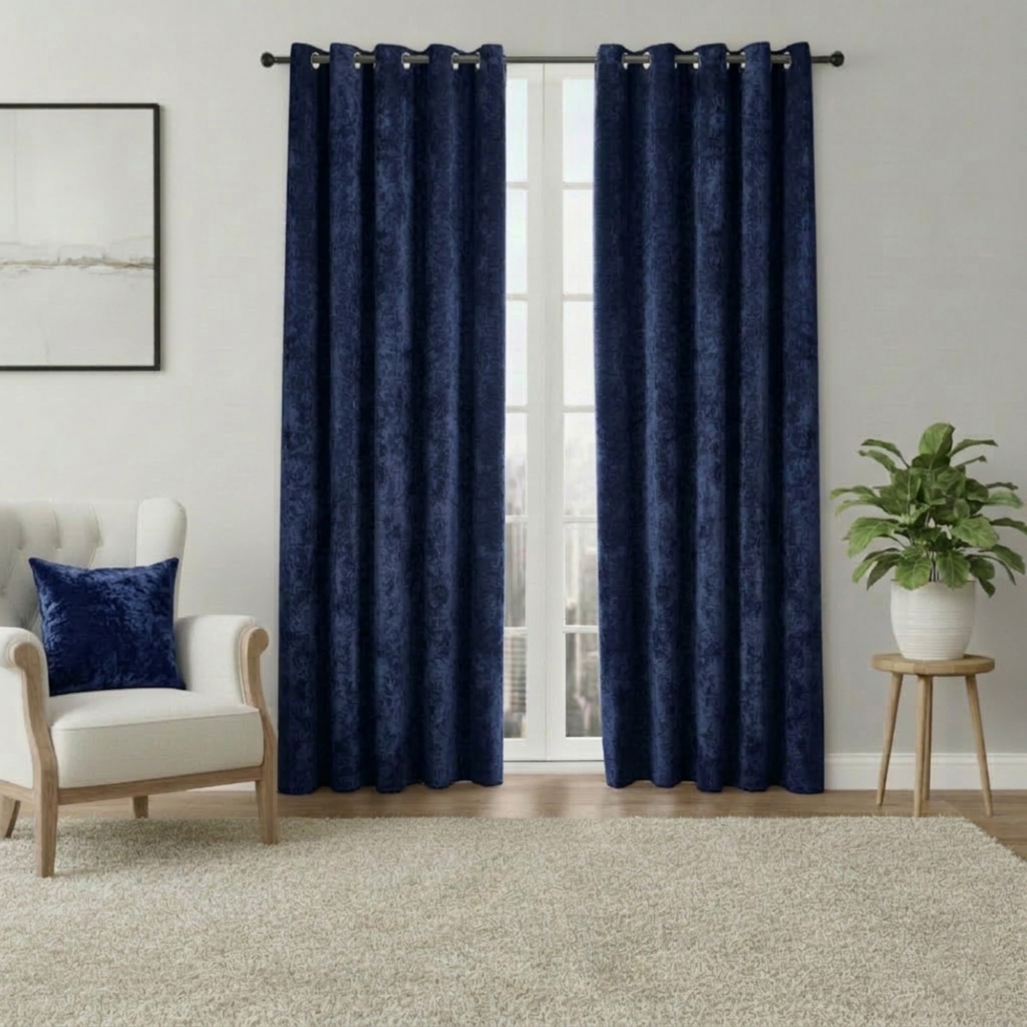 Snug City Crushed Velvet Soft Touch Eyelet Curtains – Navy – 168 x 229cm