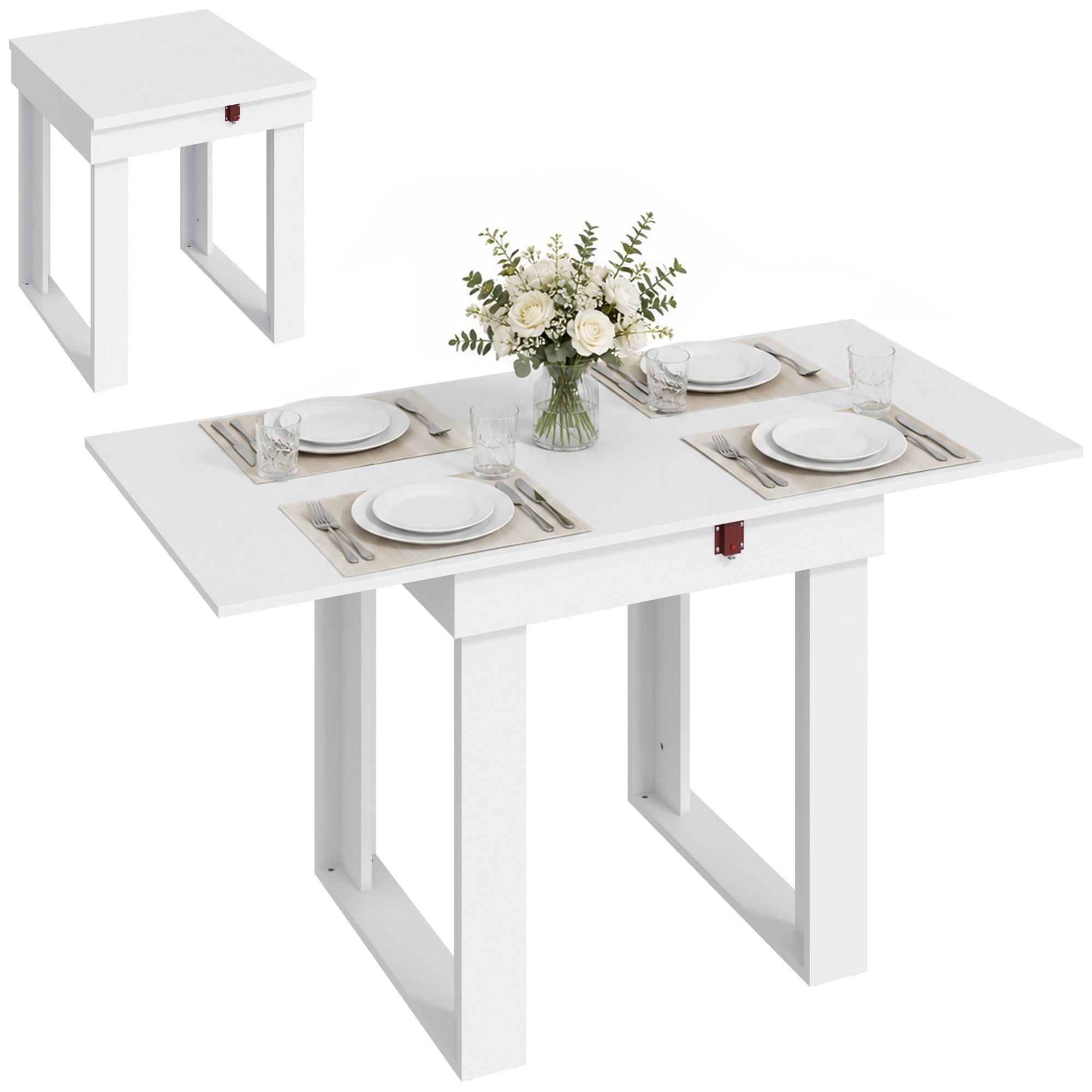 HOMCOM Folding Dining Table with Steel Rail - White