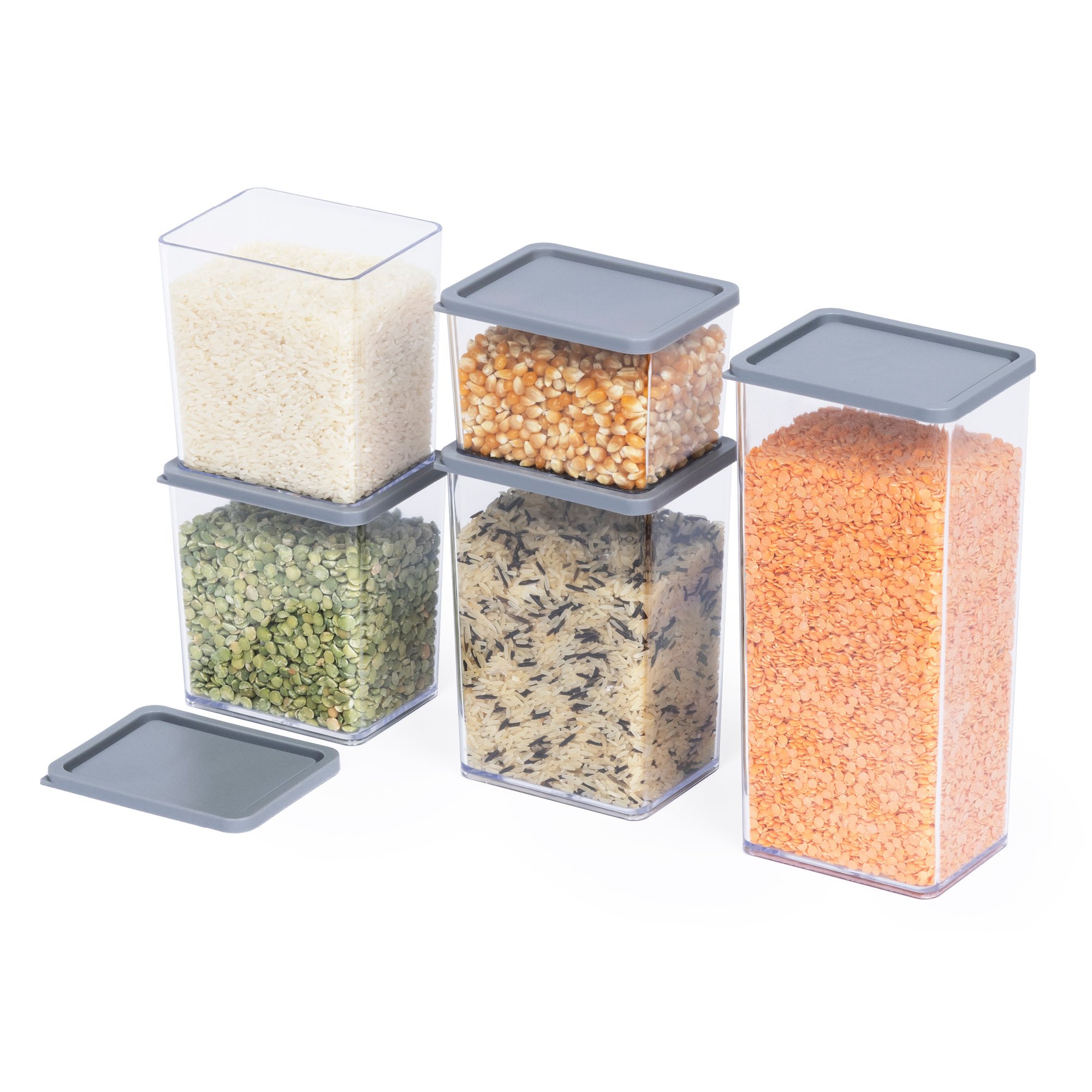 LIVIVO Set of 5 Airtight Food Storage Containers - Grey
