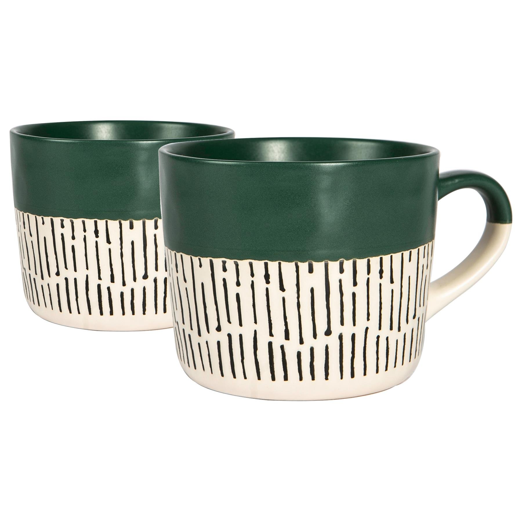 Nicola Spring Ceramic Dipped Dash Coffee Mugs - 475ml - Sage - Pack of 2