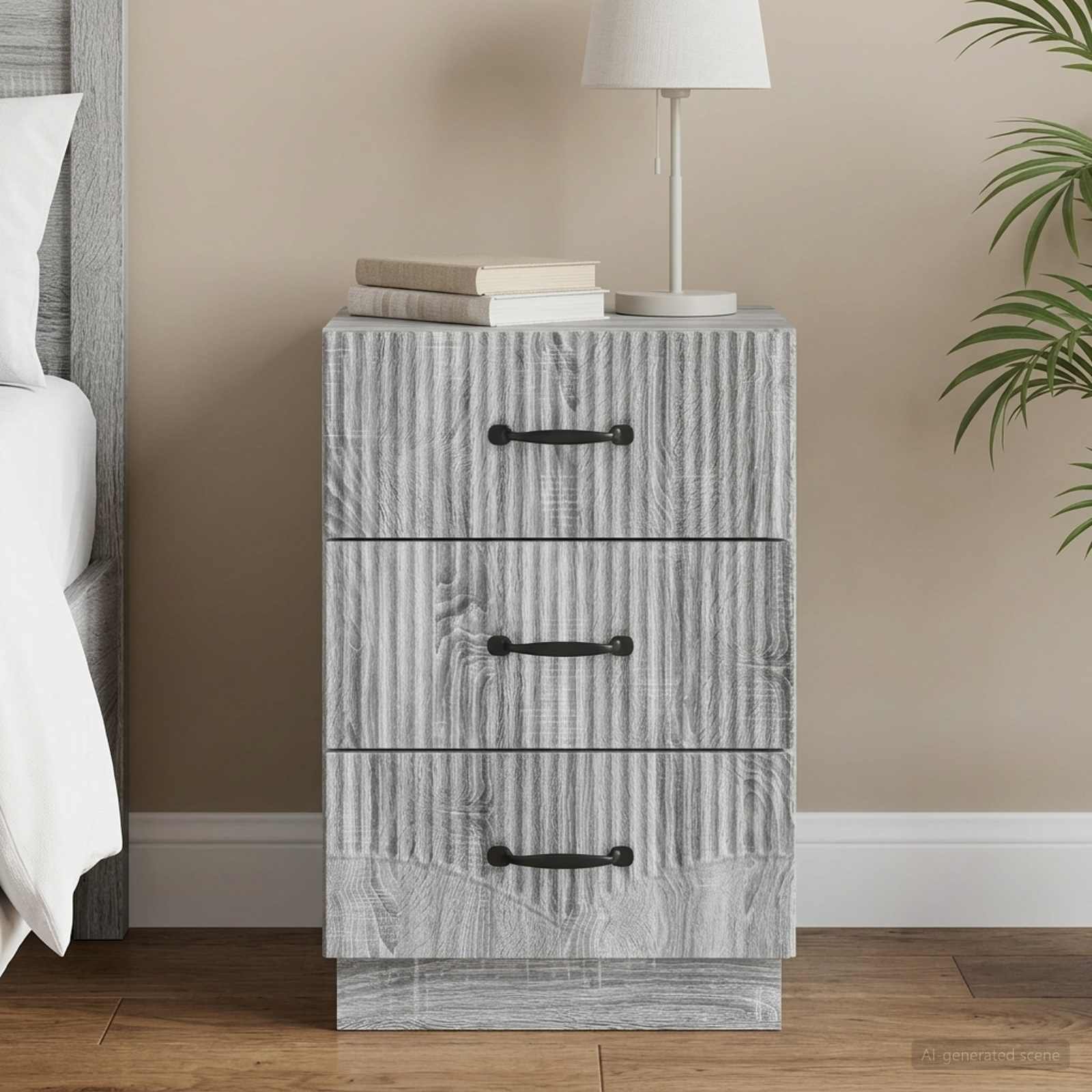 Walplus Engineered Wood Bedside Cabinet - Grey Sonoma - 43 x 41 x 63.5 cm