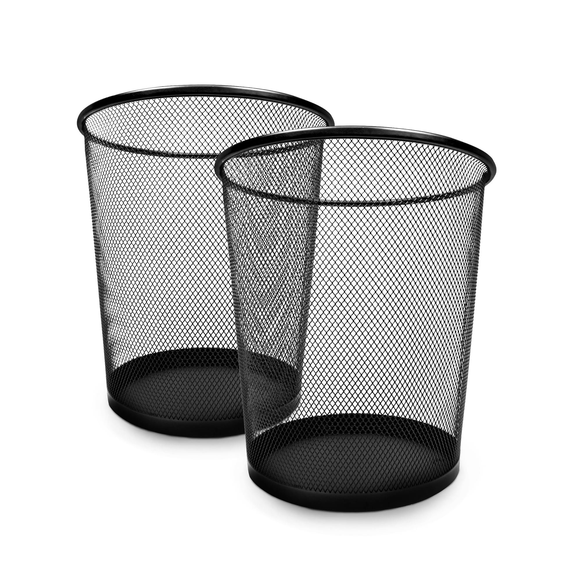 Keplin Pack of 2 Round Mesh Metal Waste Paper Bins - Black