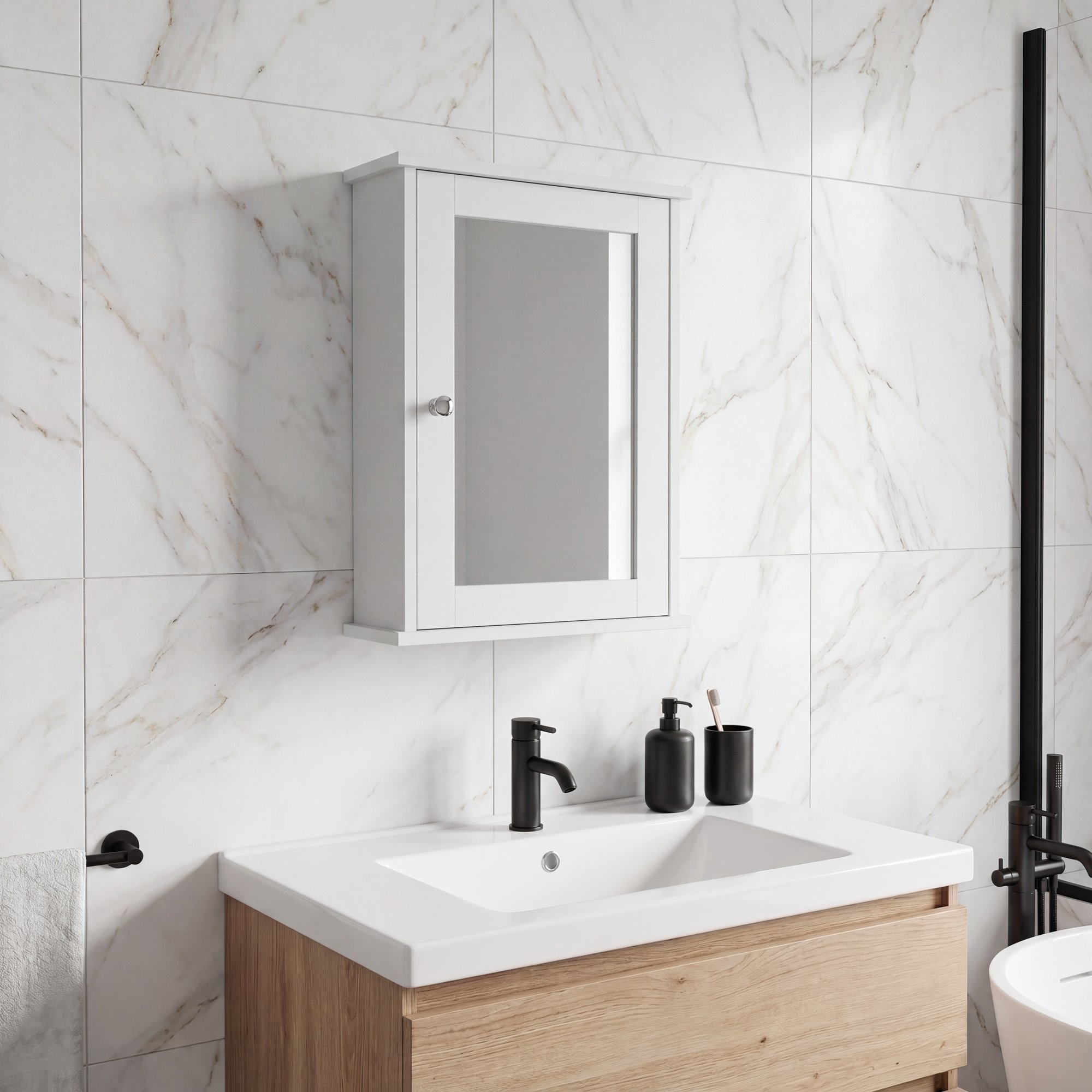 Bath Vida 1 Door Mirrored Wall Cabinet - White