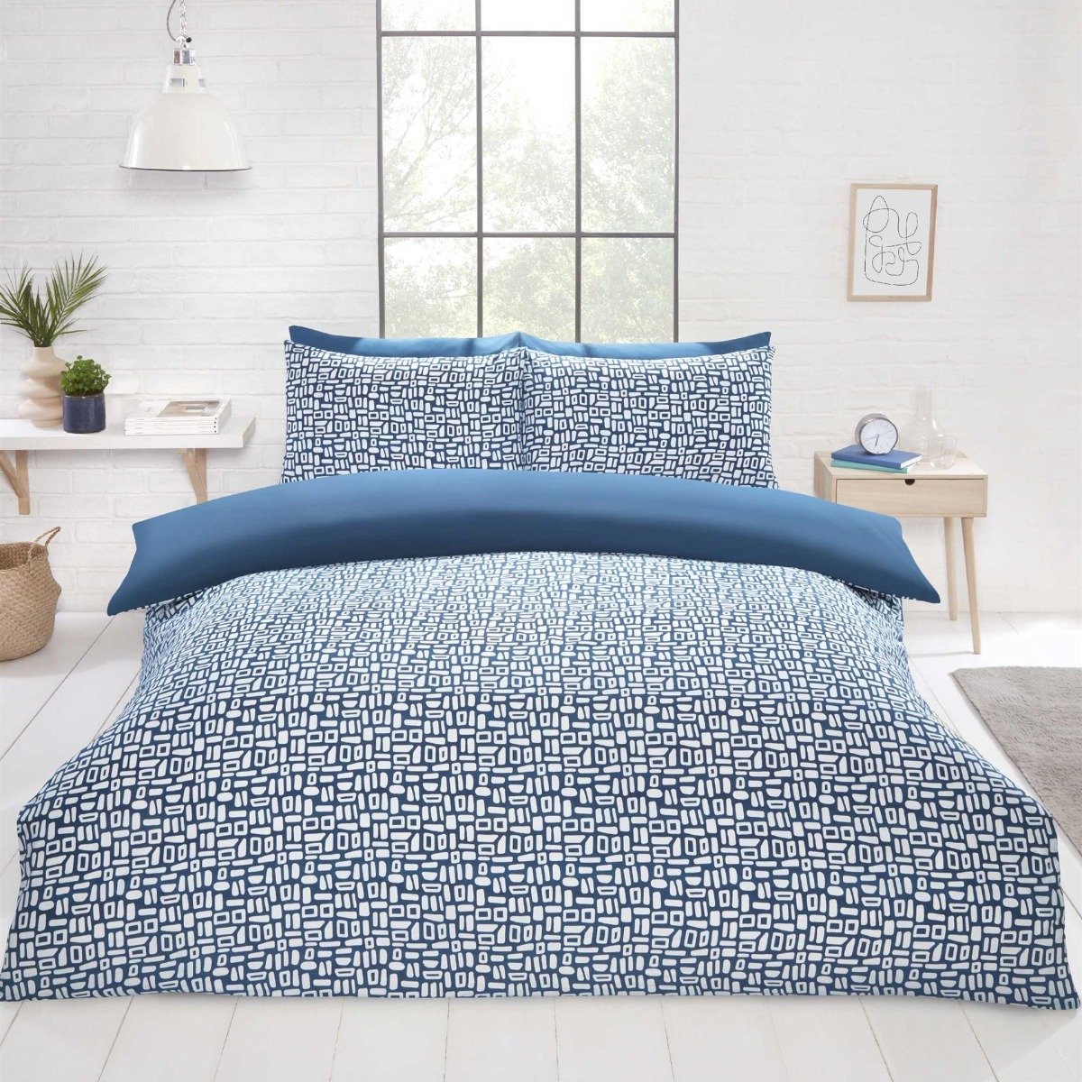 Rapport Pebbles Geo Blue Duvet Cover Set - Single