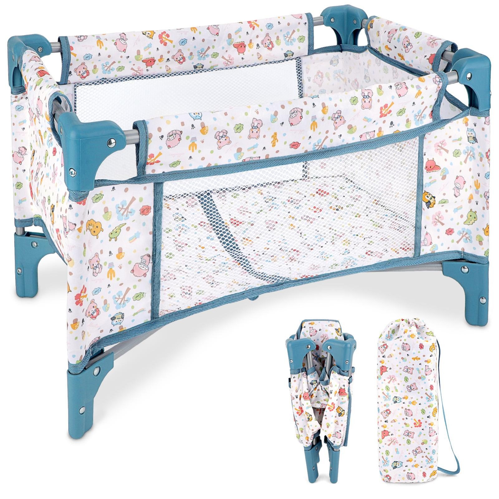 deAO Baby Doll Foldable Crib with Storage Bag - Blue