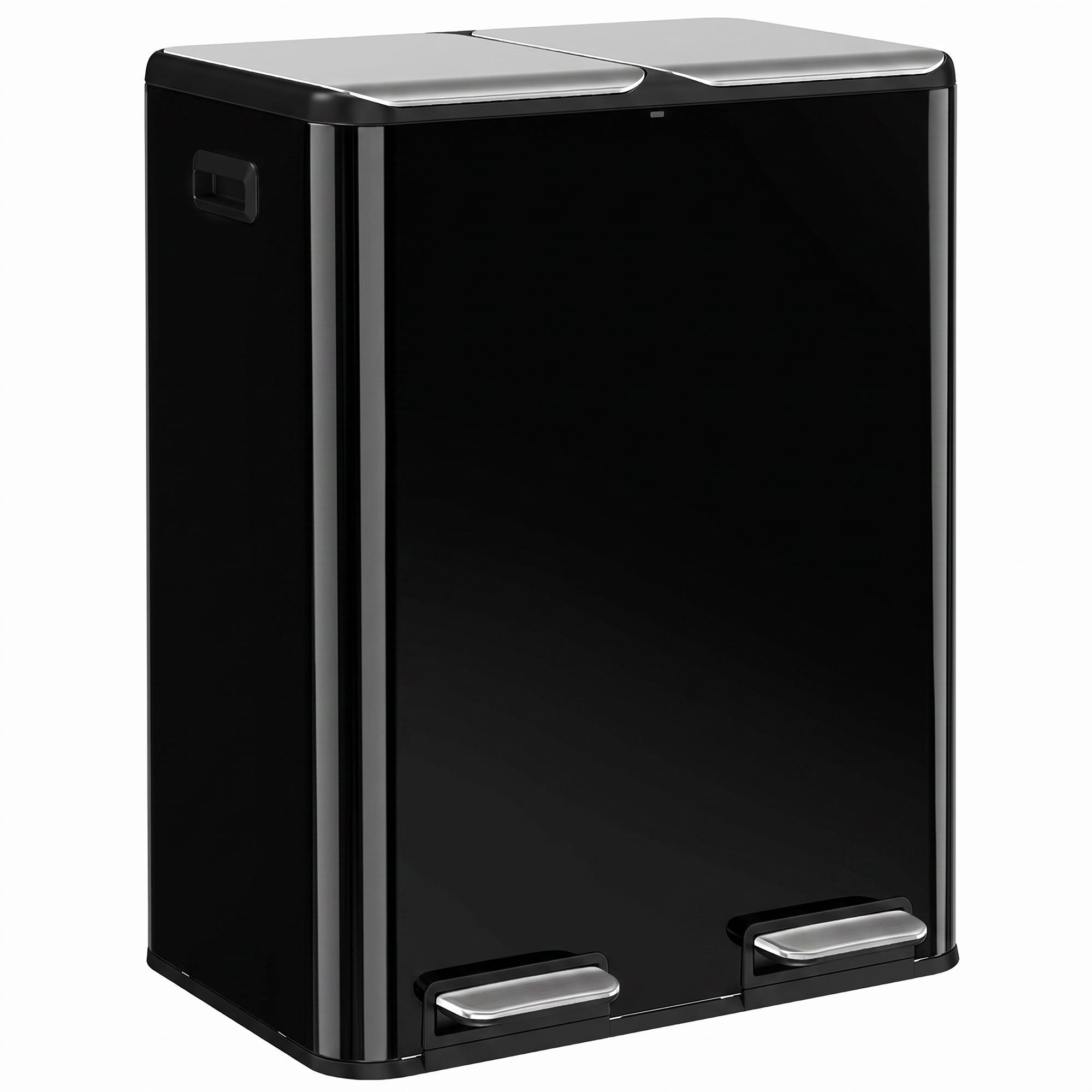 HOMCOM 2 x 30L Double Stainless Steel Pedal Rubbish Bin - High Gloss Black