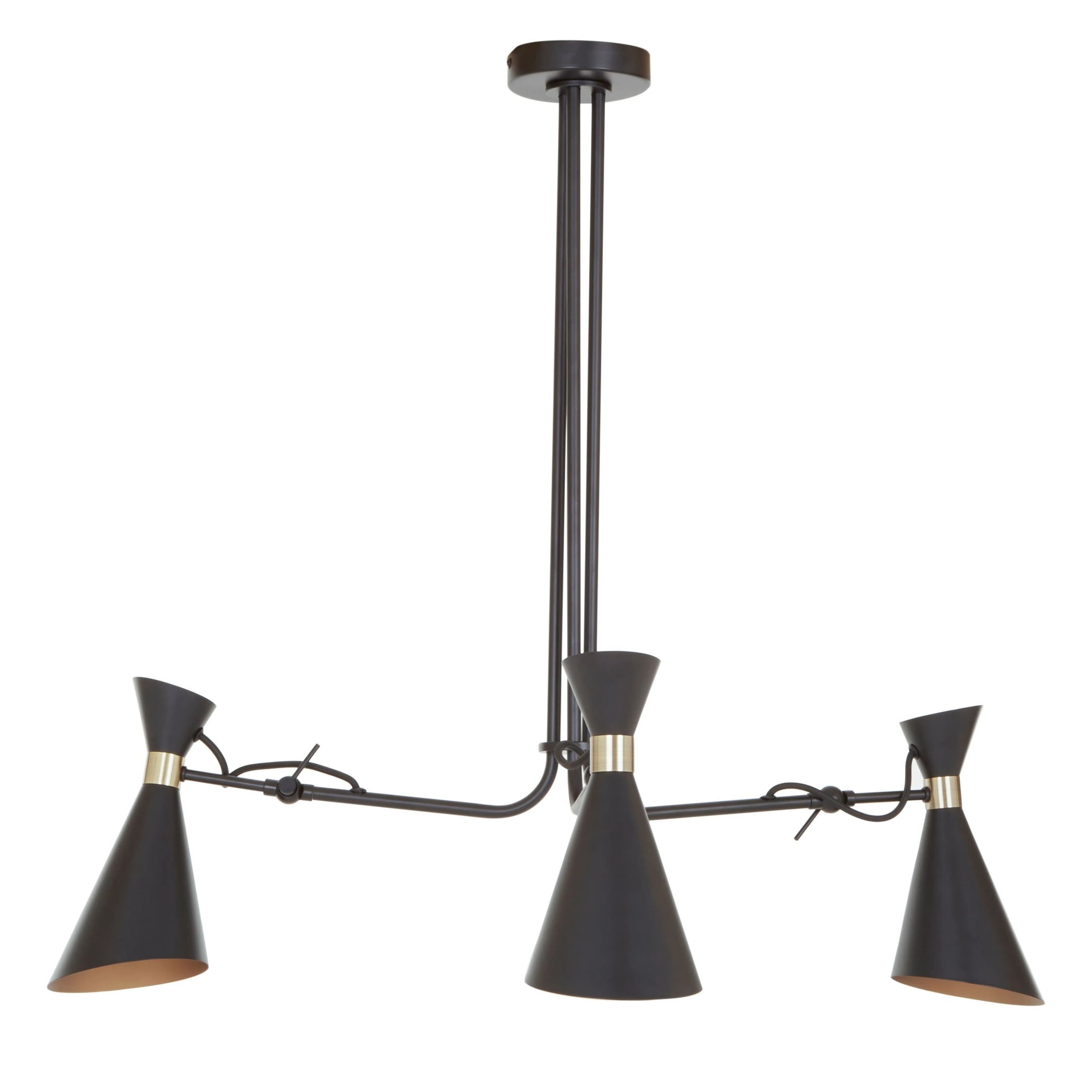 Orsina Linox 3 Shade Bent Arm Pendant - Black and Gold