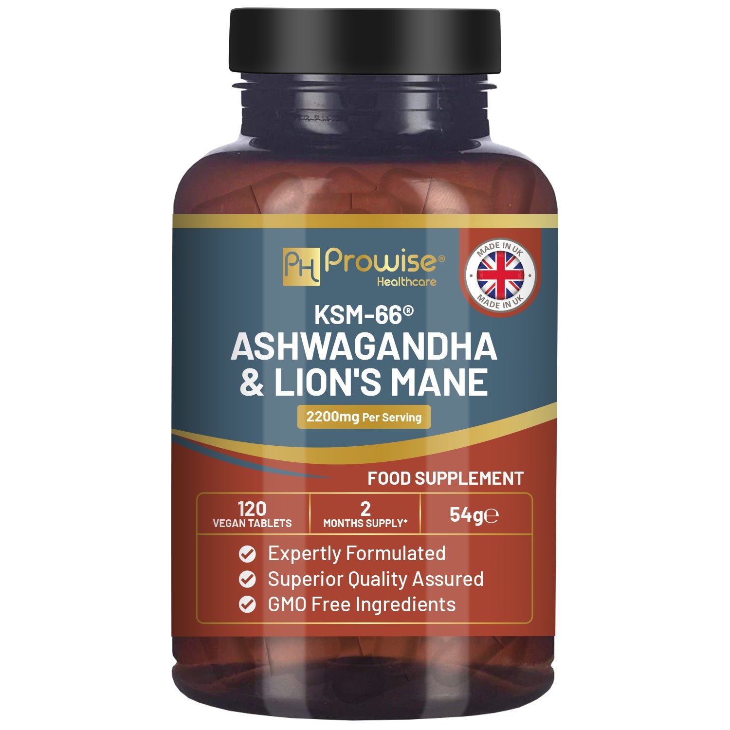 Prowise Vegan 2200mg KSM-66 Ashwagandha and Lion's Mane- 120 Tablets