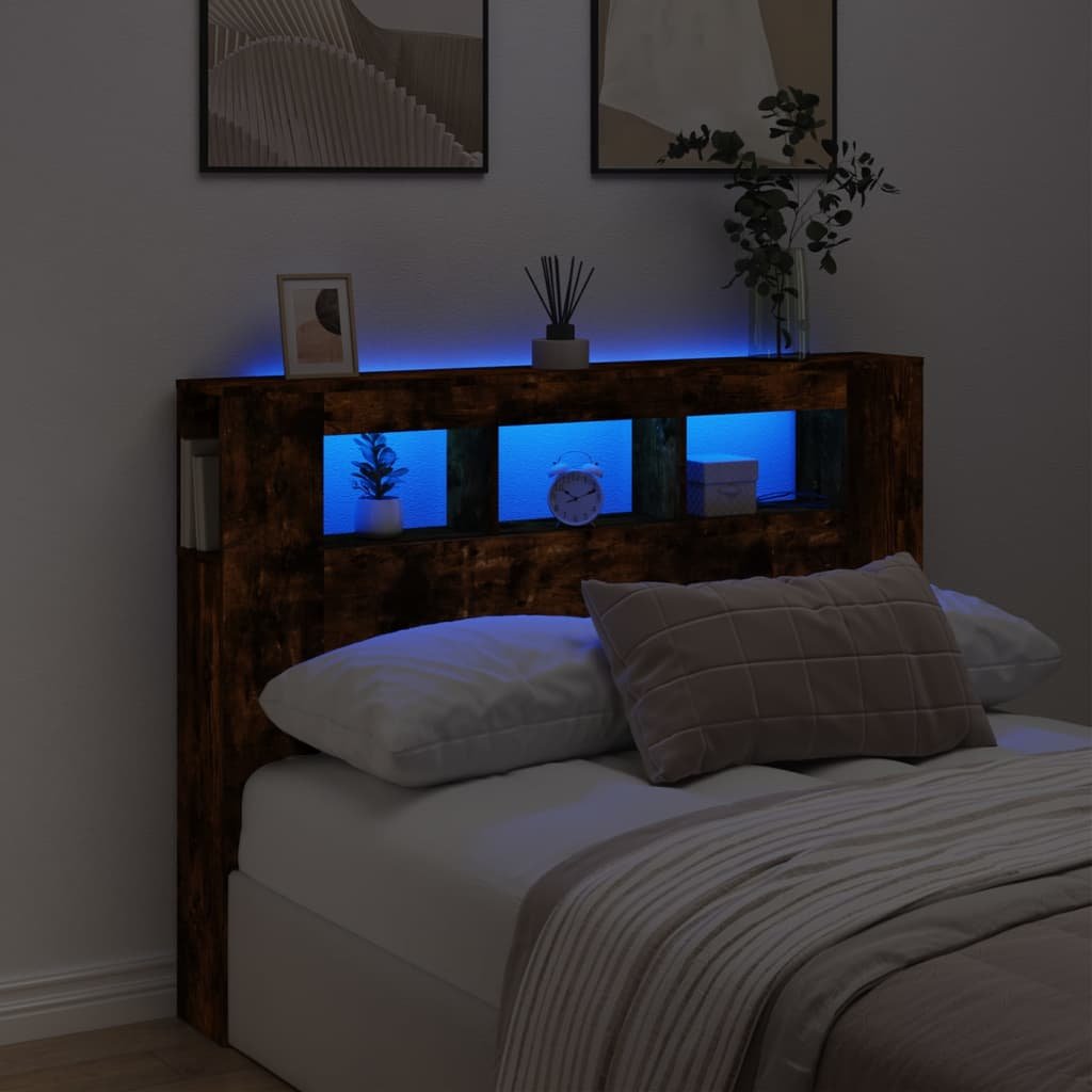 Walplus Engineered Wood LED Headboard - Dark Oak - 140 x 18.5 x 103.5 cm