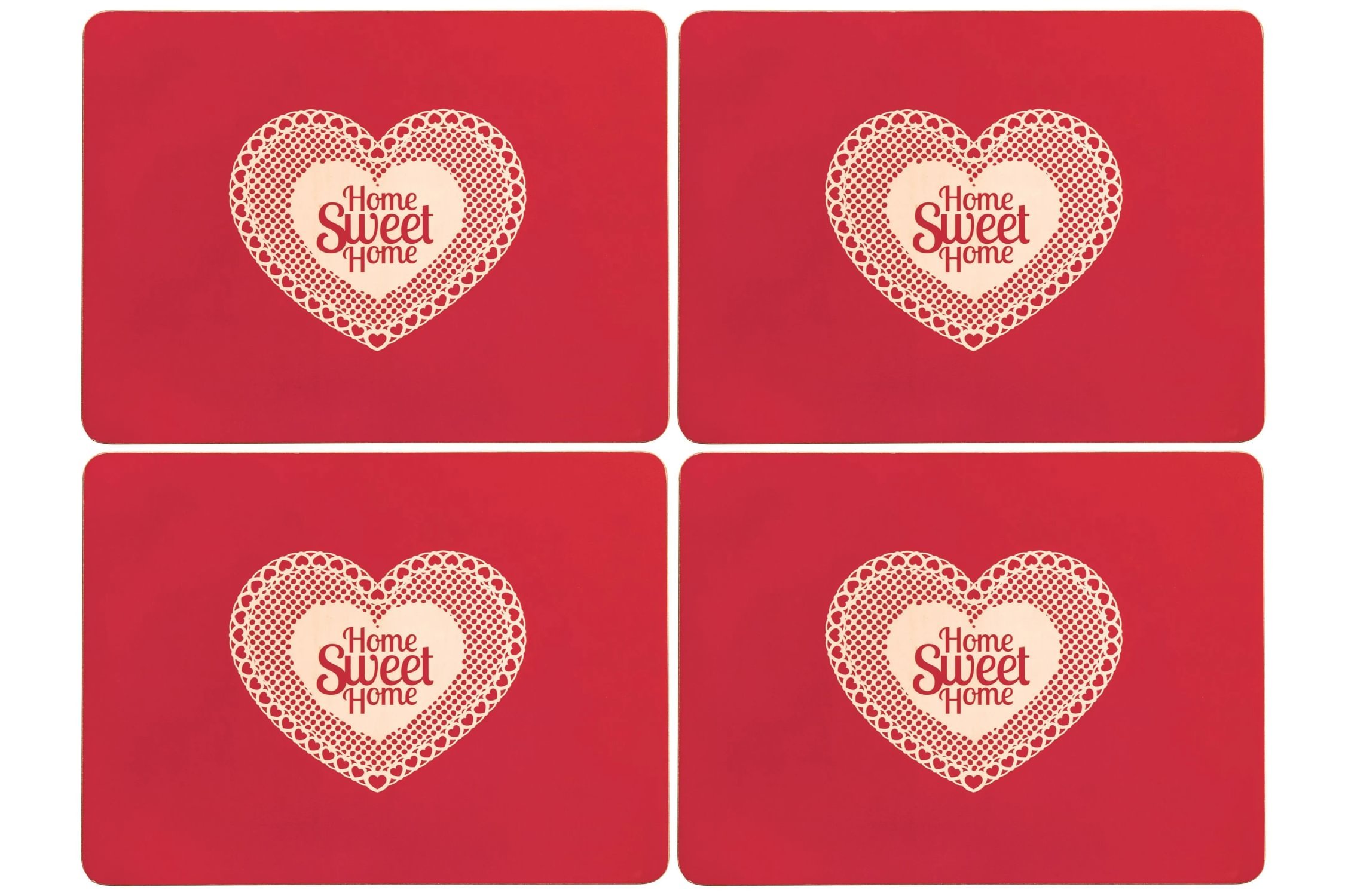Orsina Home Sweet Home Set Of Four Cork Placemats - Red