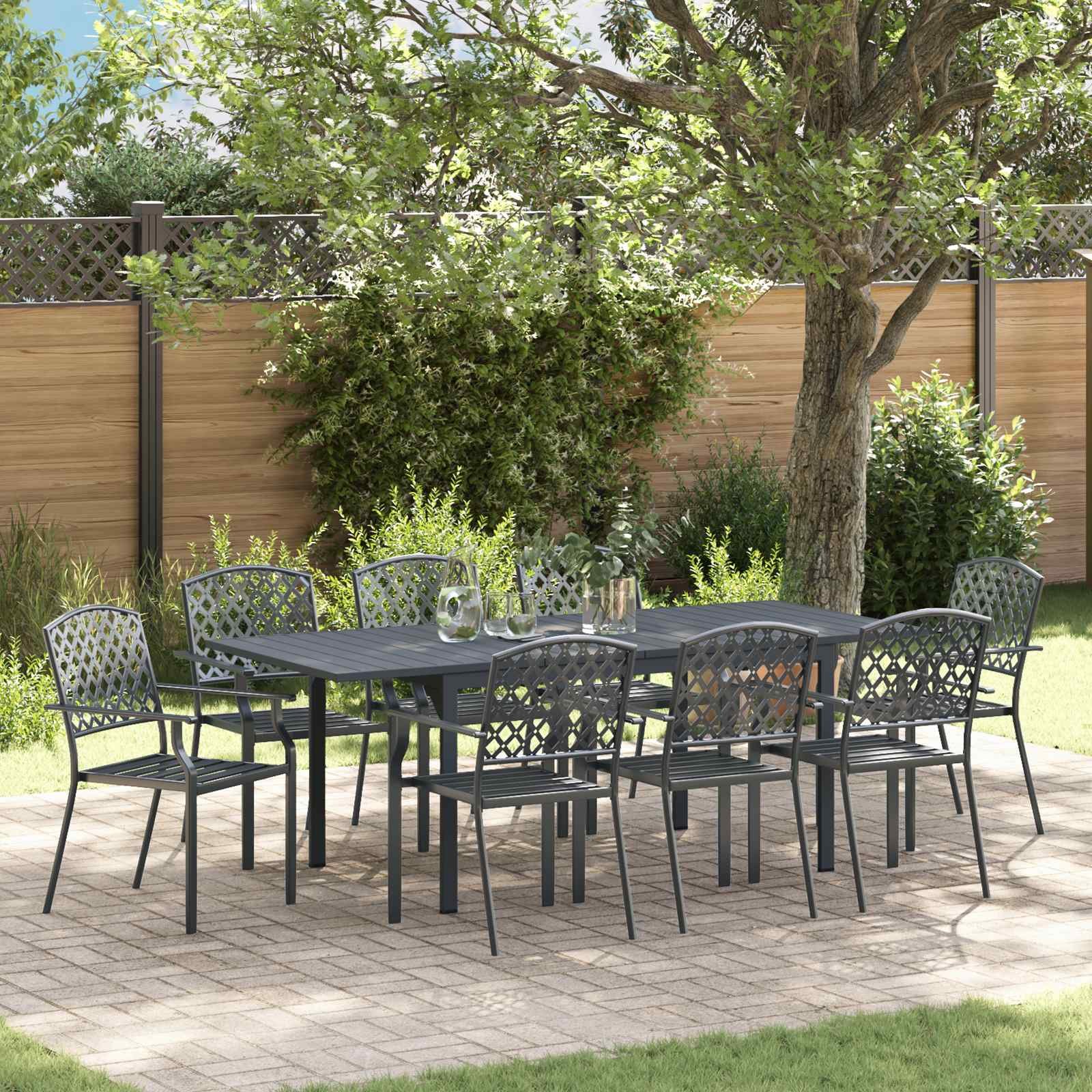 Walplus 9 Piece Garden Dining Set - Anthracite - 210 x 90 x 73 cm