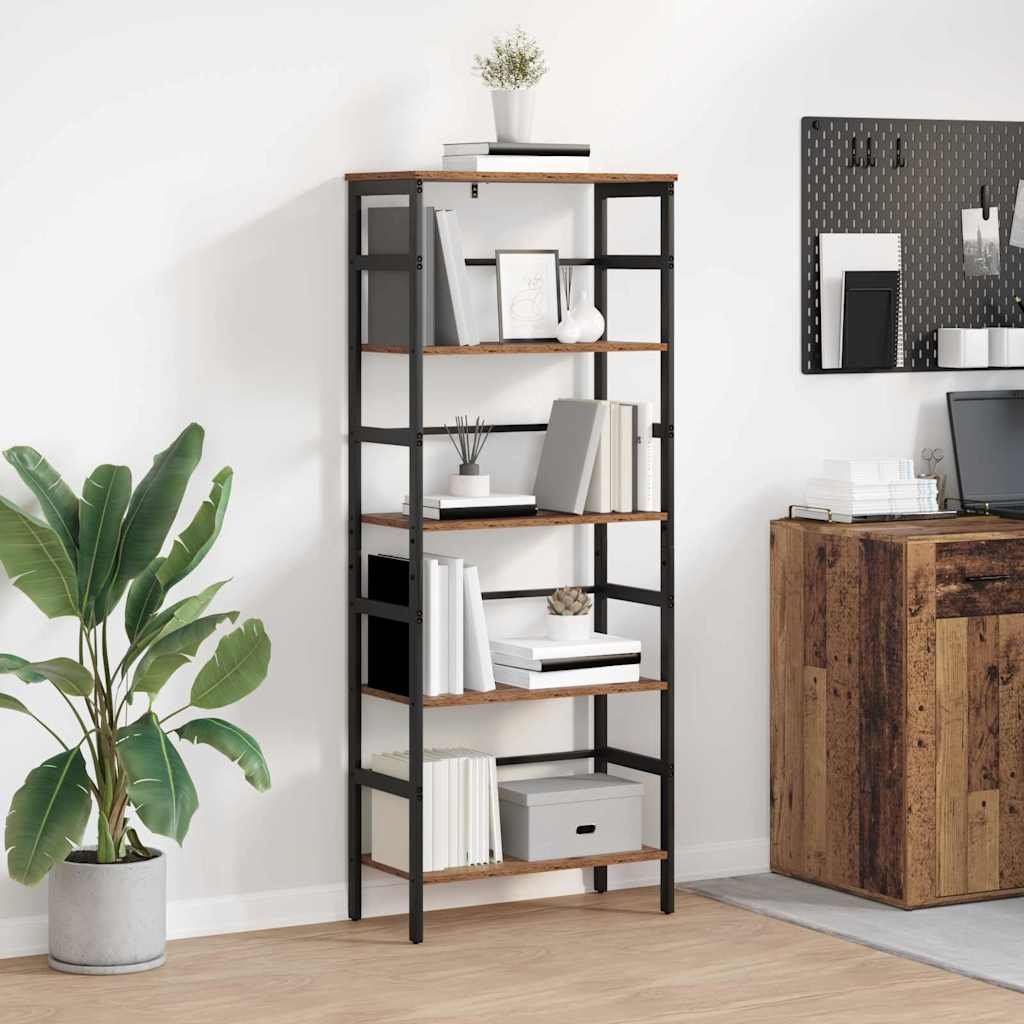 Walplus 4 Tier Steel Bookshelf - Dark Wood - 60 x 29.5 x 149 cm