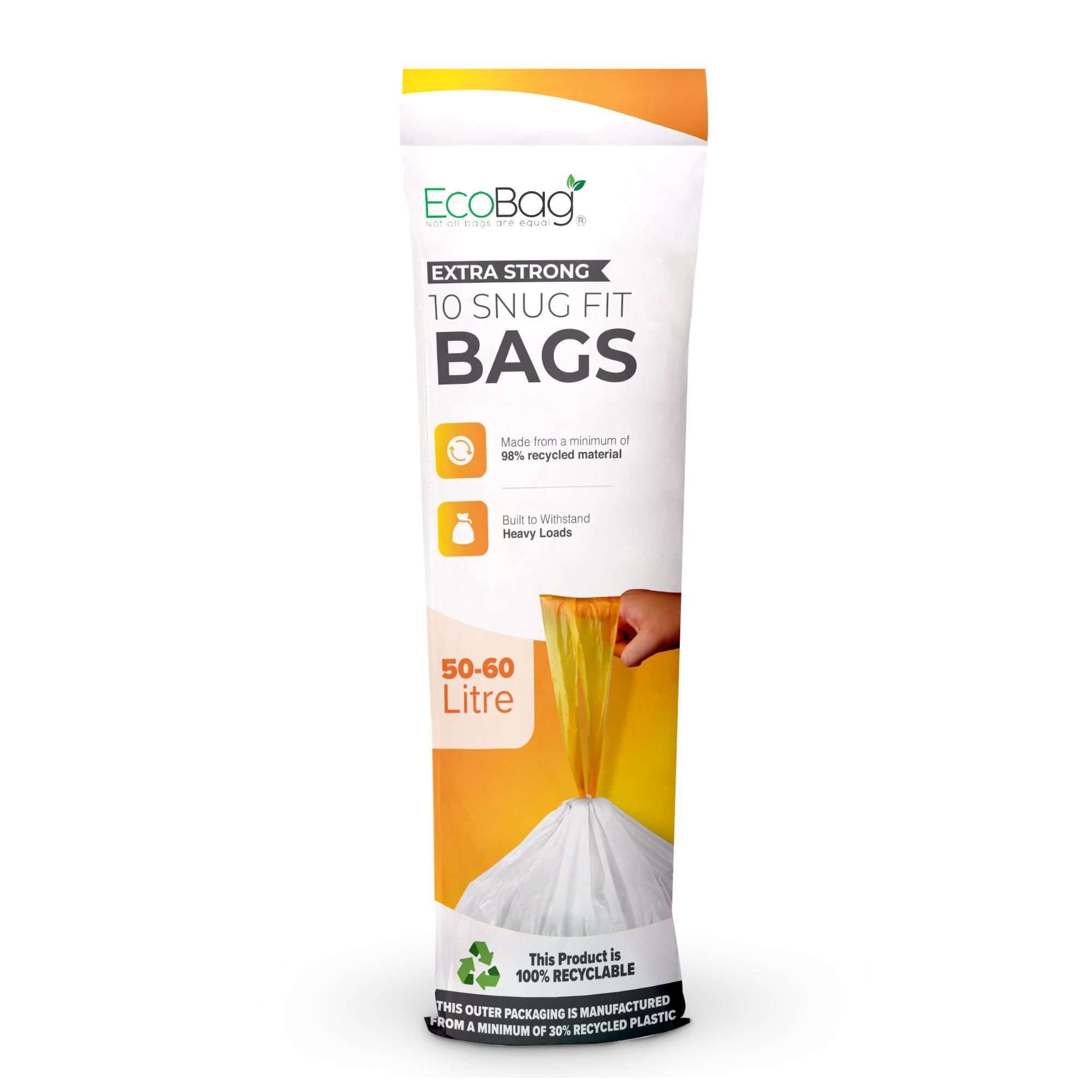 EcoBag White 50-60L Extra Strong Kitchen Drawstring Bin Liners - Pack of 10