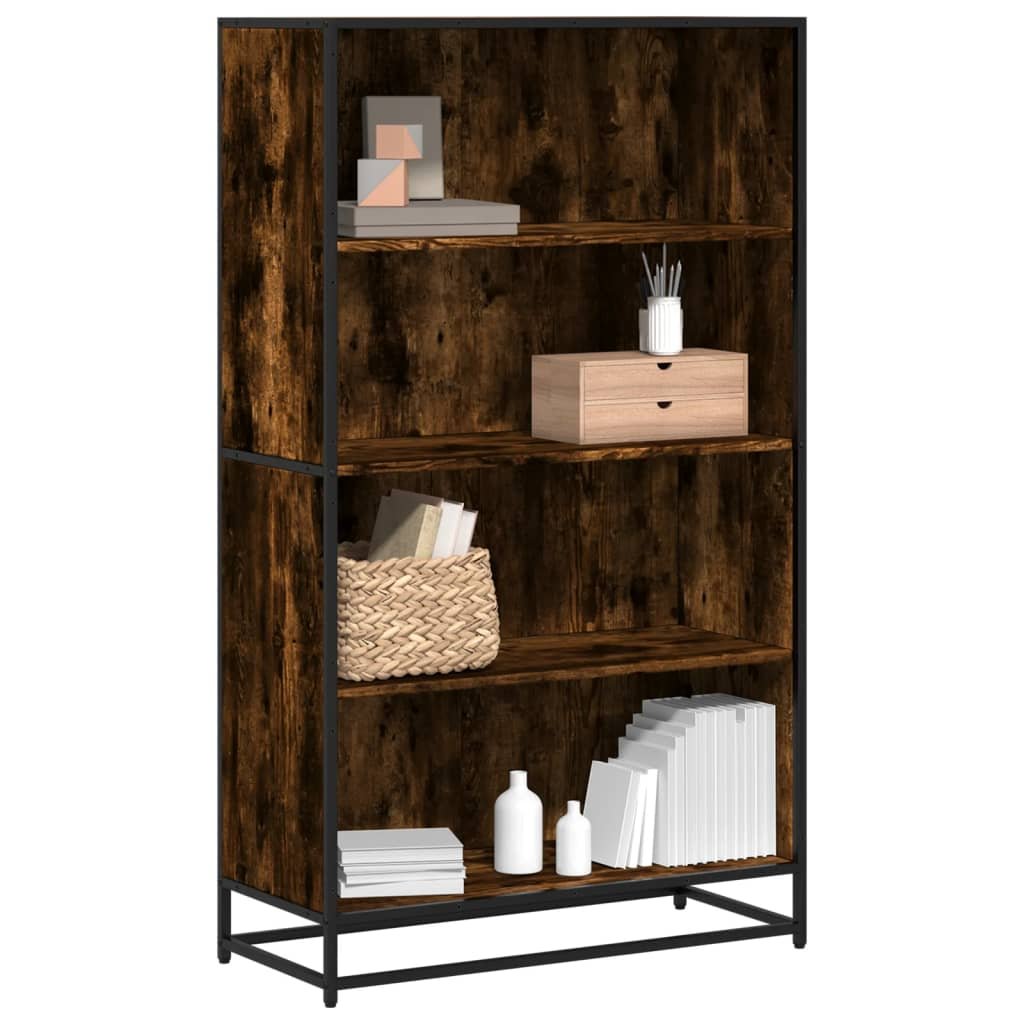 Walplus 4 Compartment Engineered Wood Bookcase - Dark Oak - 80.5 x 35 x 139 cm