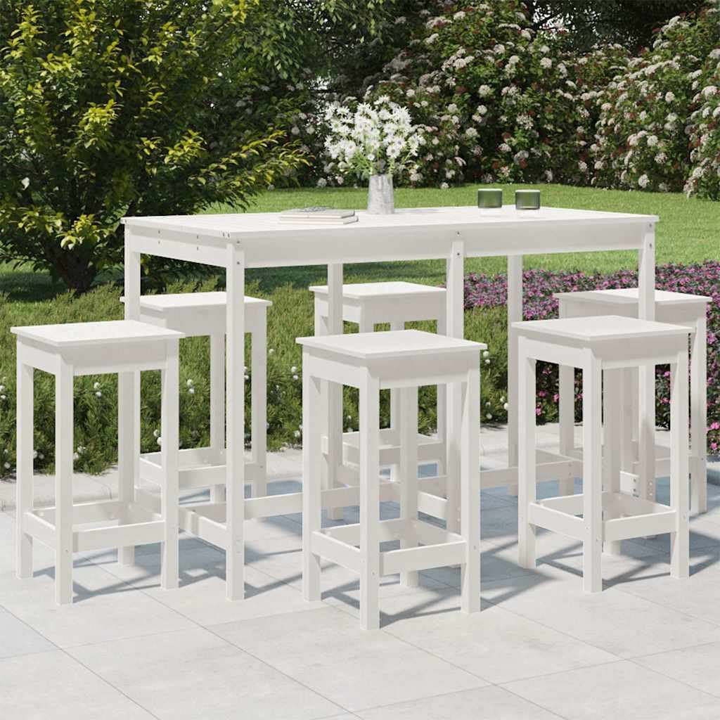 Walplus 7 Piece Wood Garden Bar Set - White - 159.5 x 82.5 x 110 cm