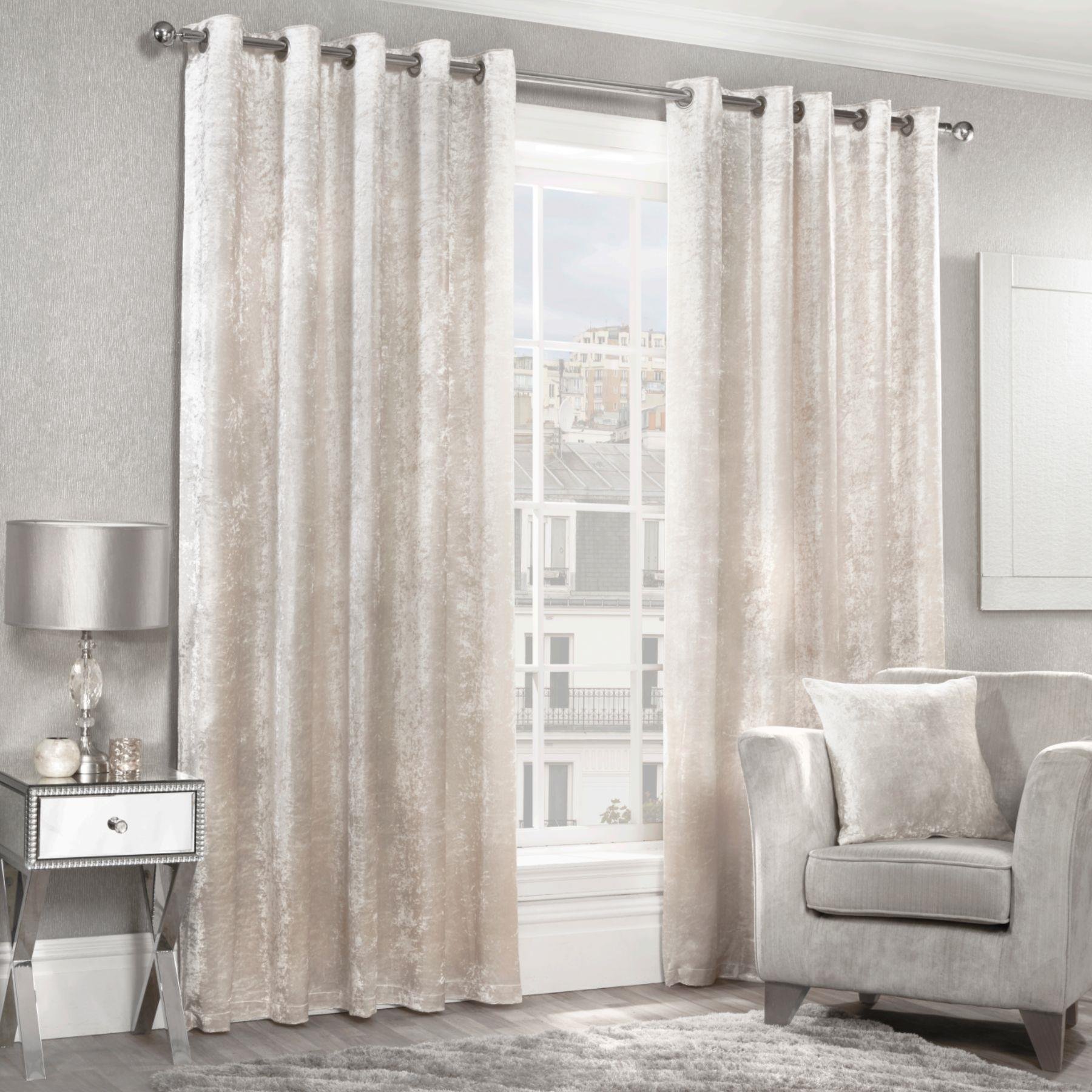 Alan Symonds Crushed Velvet Eyelet Curtains - Cream - 117 x 137cm