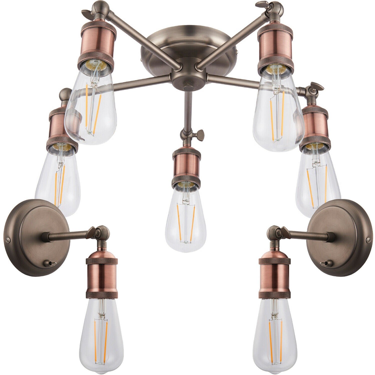 Loops Direct Steel Pendant and 2 Wall Lights - Aged Copper