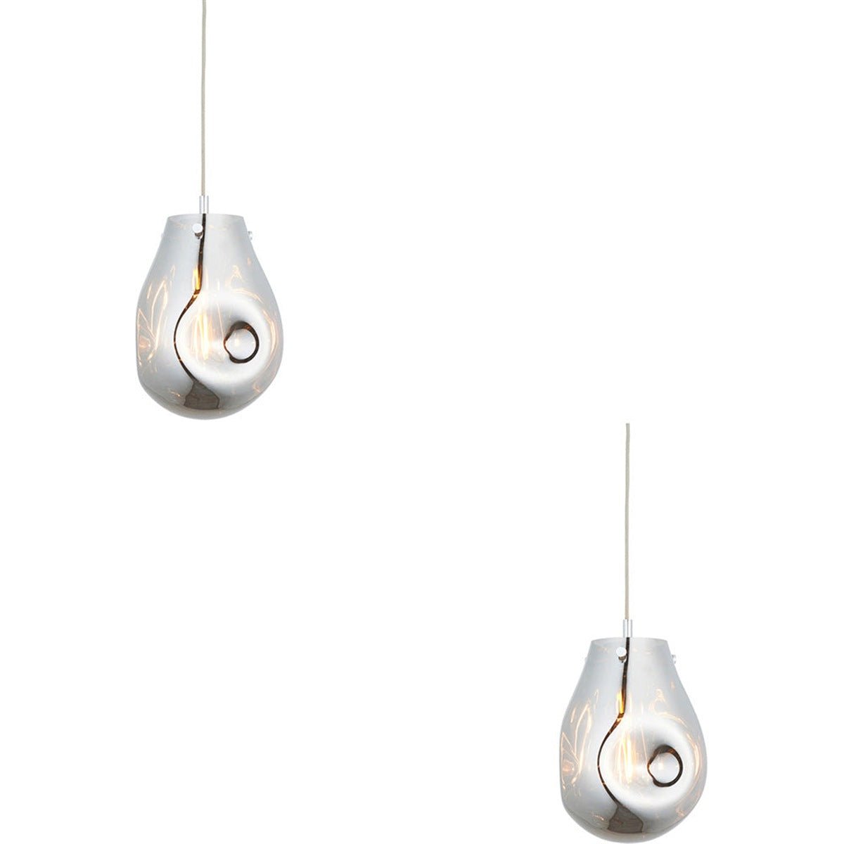 Loops Direct Set of 2 Steel and Glass LED Pendant Light - Chrome
