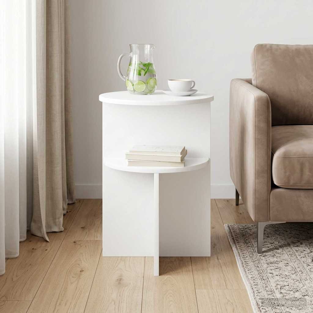 Walplus Storage Engineered Wood Side Table - White - 39.5 x 55 cm
