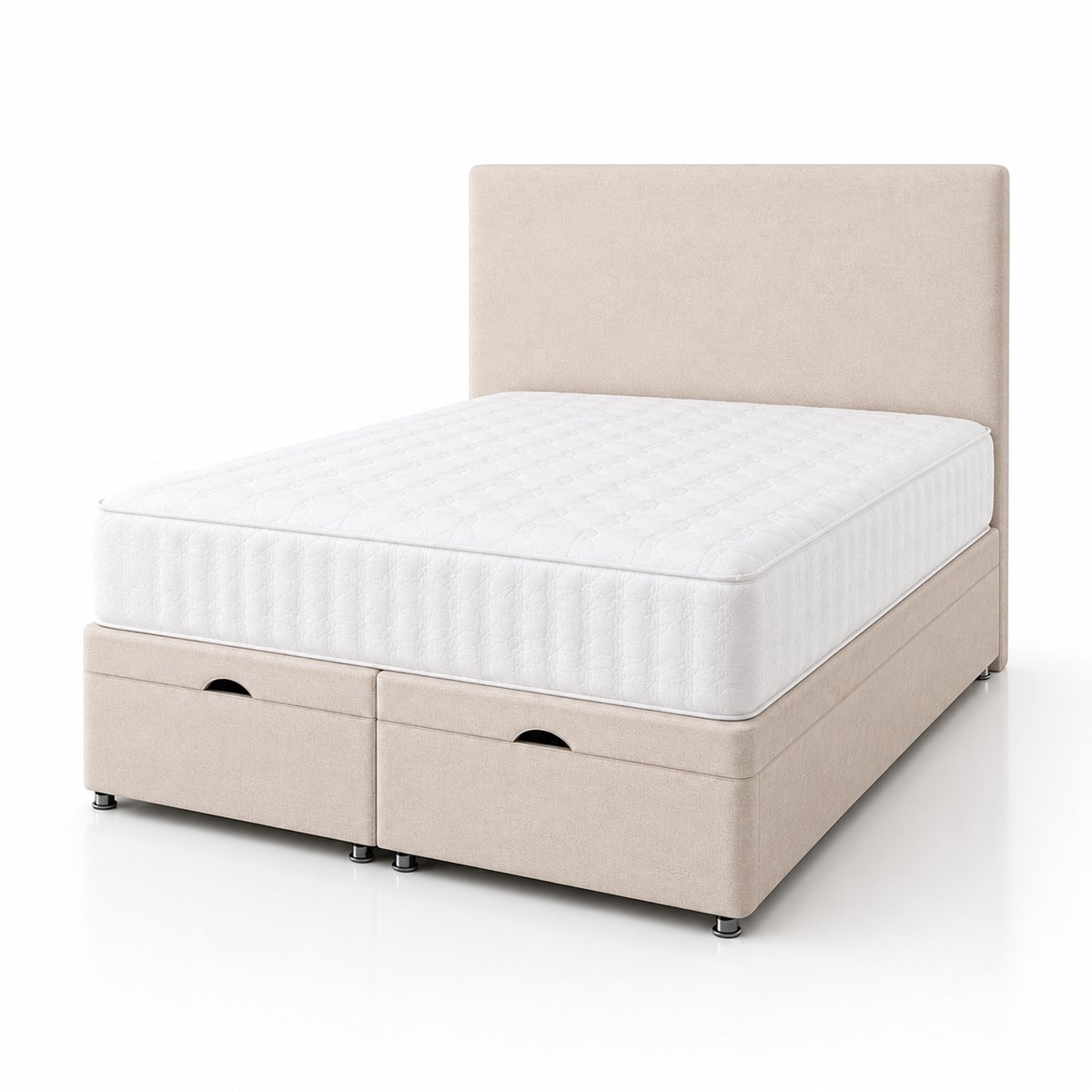 Comfy Deluxe  Plain  5ft King Size  End Lift Ottoman Bed Set - Cream