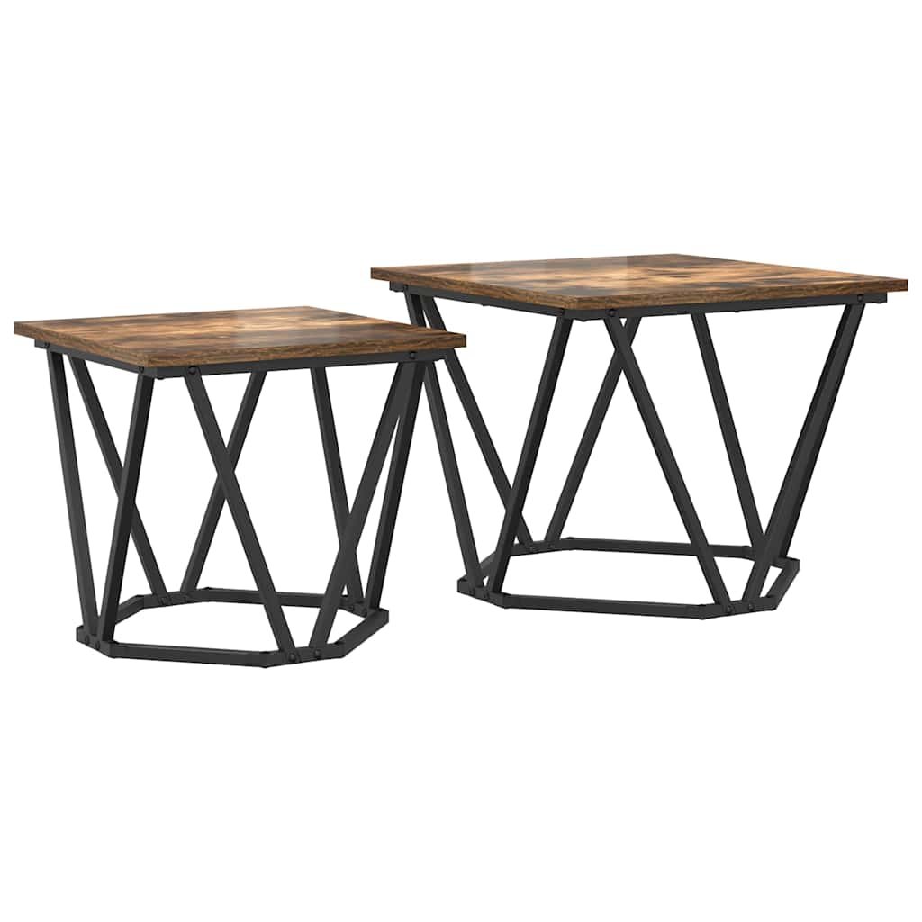 Walplus Pack of 2 Side Table - Smoked Oak - 50 x 50 x 40 cm