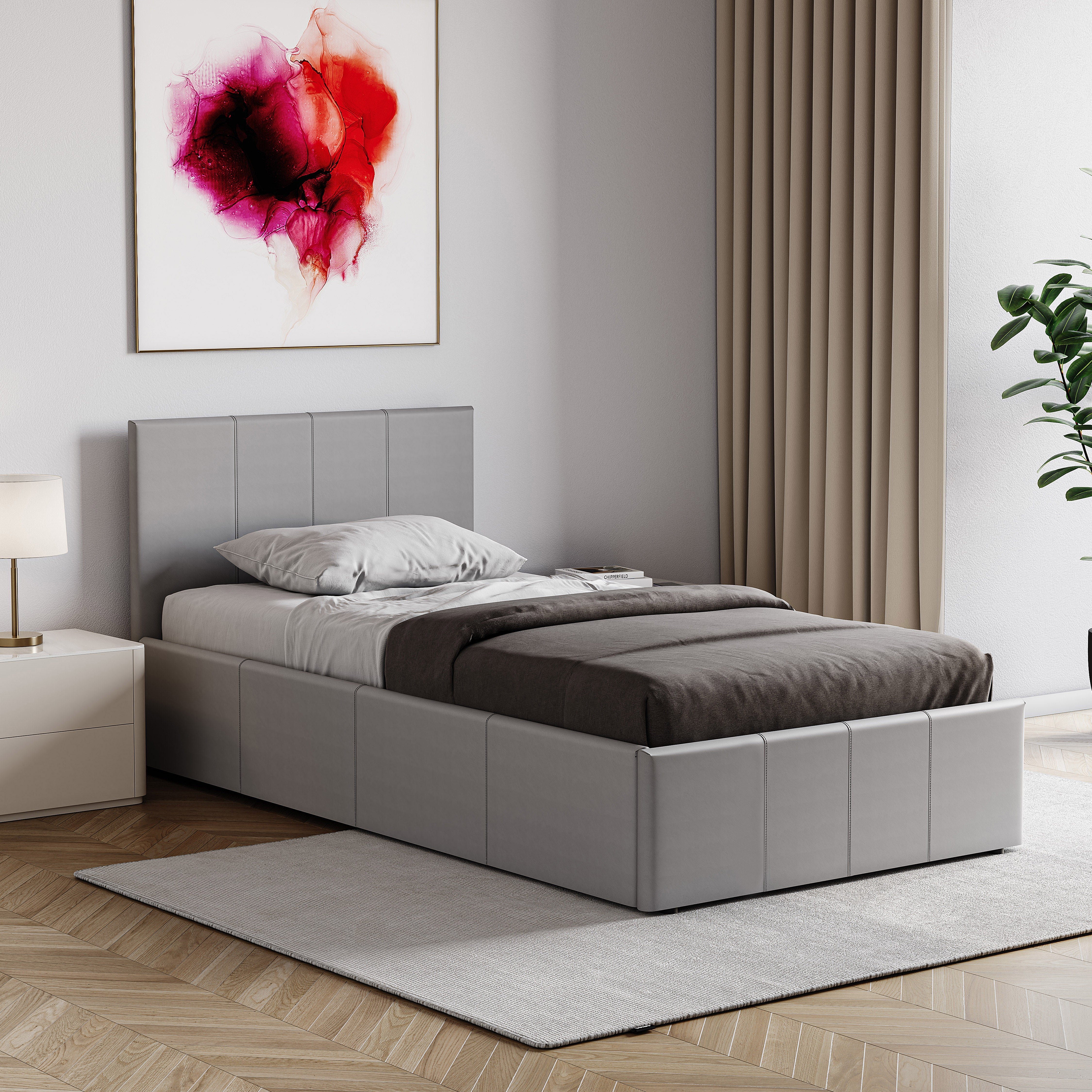 Vida Designs Lisbon Single Ottoman Faux Leather Storage Bed - Grey