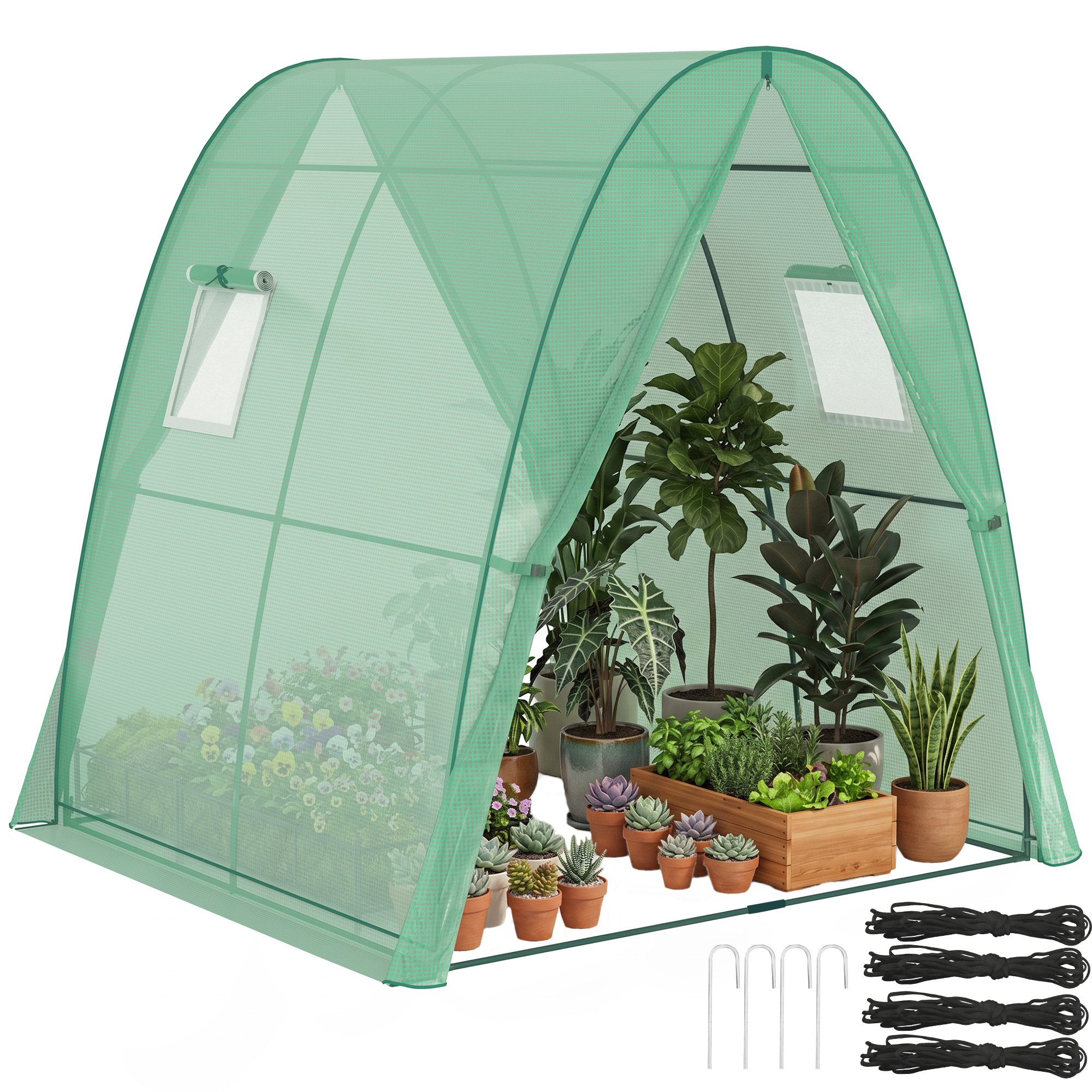 Outsunny PE 2 Door Polytunnel Greenhouse – Green