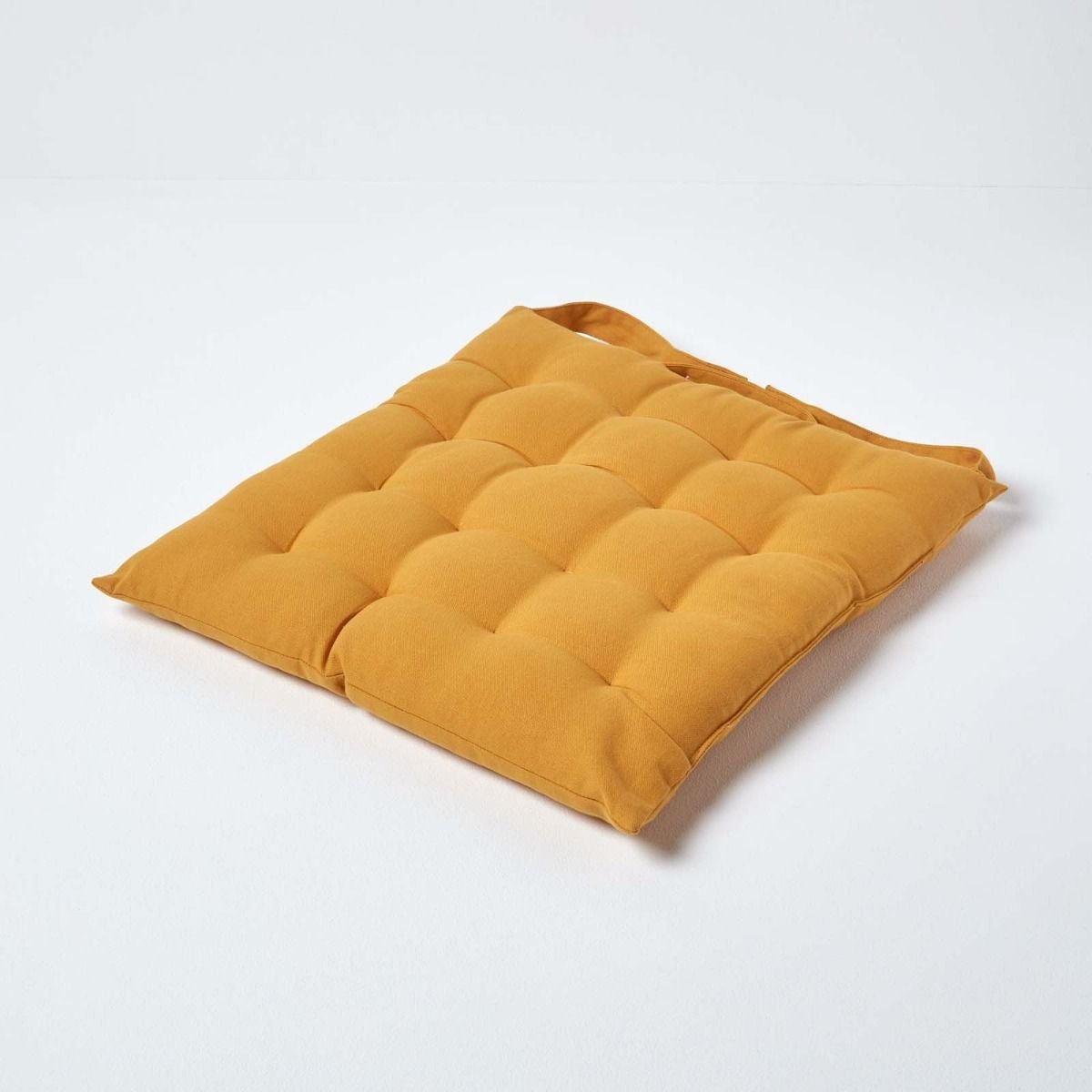 Homescapes Cotton Seat Pad Chair Cushion - Mustard Yellow