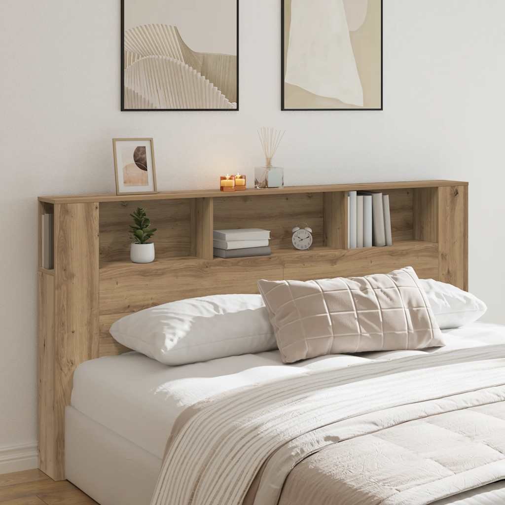 Walplus Engineered Wood Headboard Cabinet - Oak - 200 x 18.5 x 102.5 cm