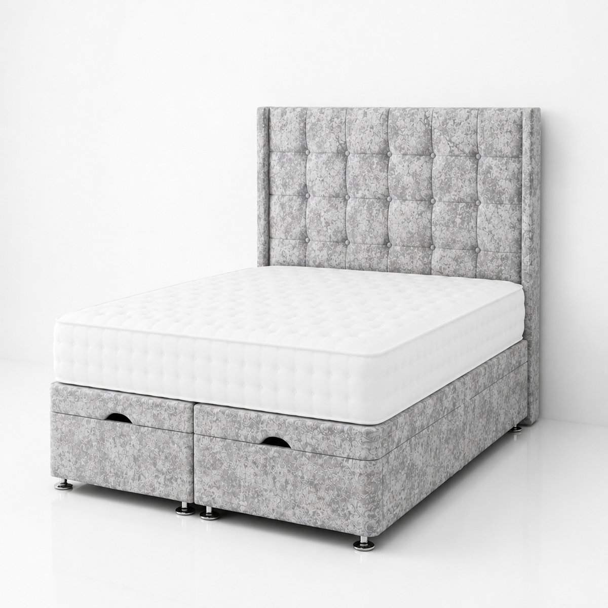 Comfy Deluxe Kai 6ft Super king  Ottoman End Lift  Bed Set - Crush Silver