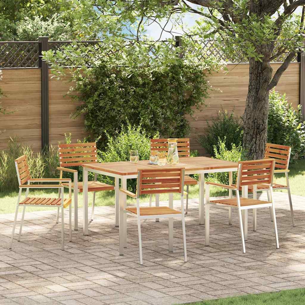 Walplus 7 Piece Solid Acacia Wood Garden Dining Set - Brown - 150 x 90 x 75 cm