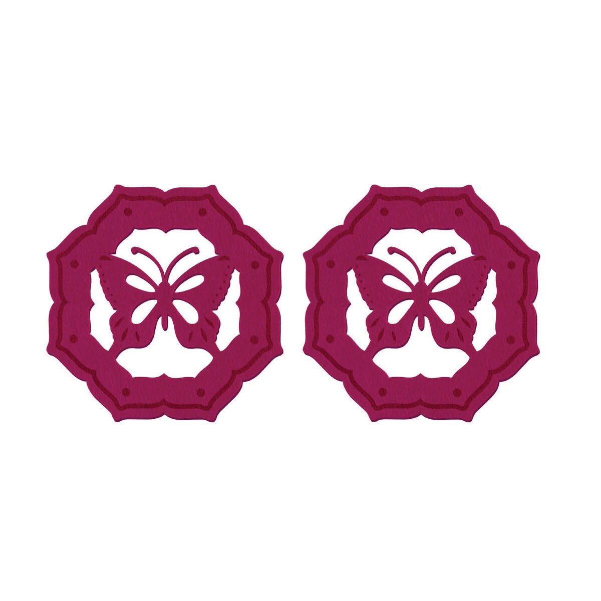 Orsina Felt Set Of 2 Butterfly Hexagonal Placemats - Hot Pink