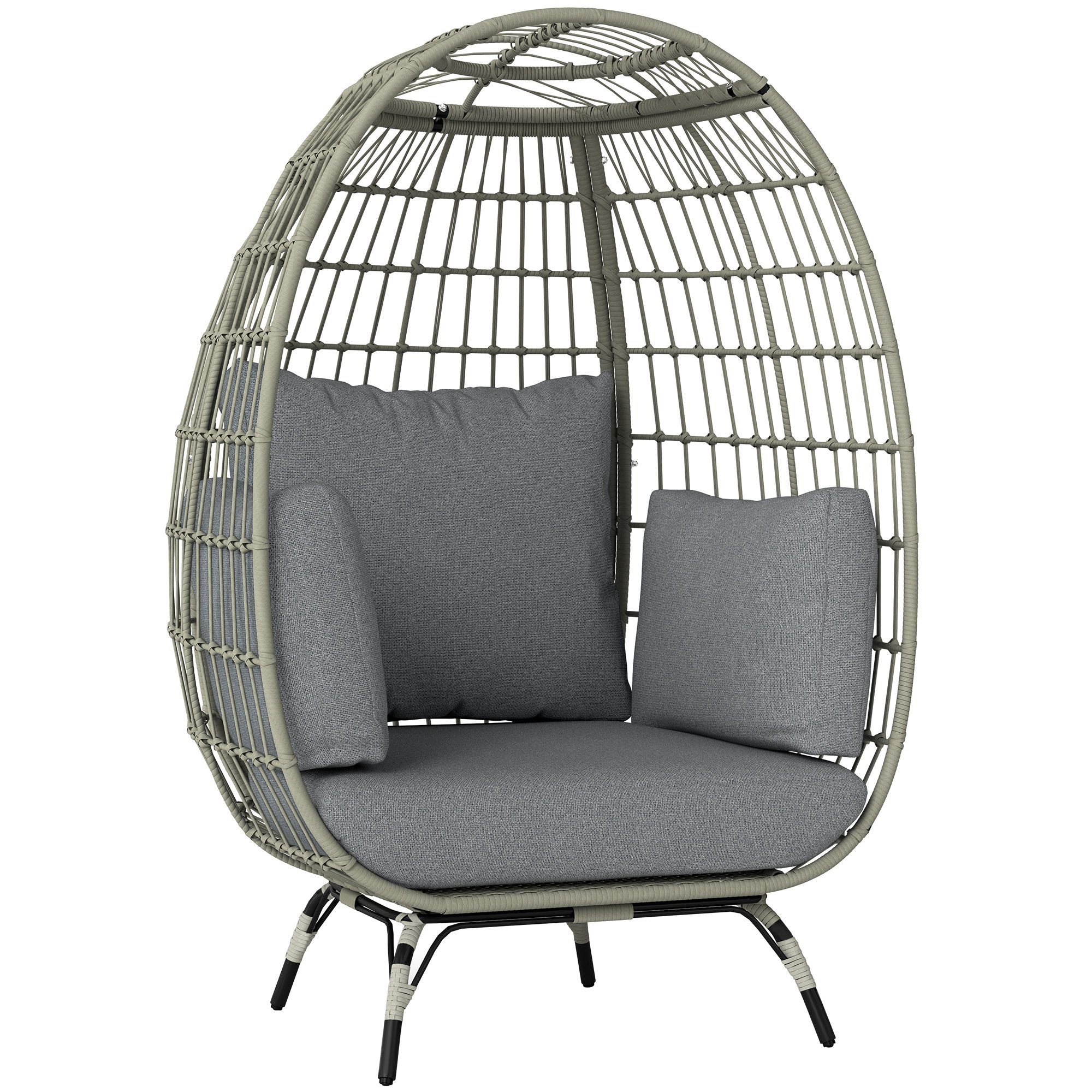 Outsunny PE Rattan Garden Egg Swing Chair with Padded Cushion - Charcoal Grey