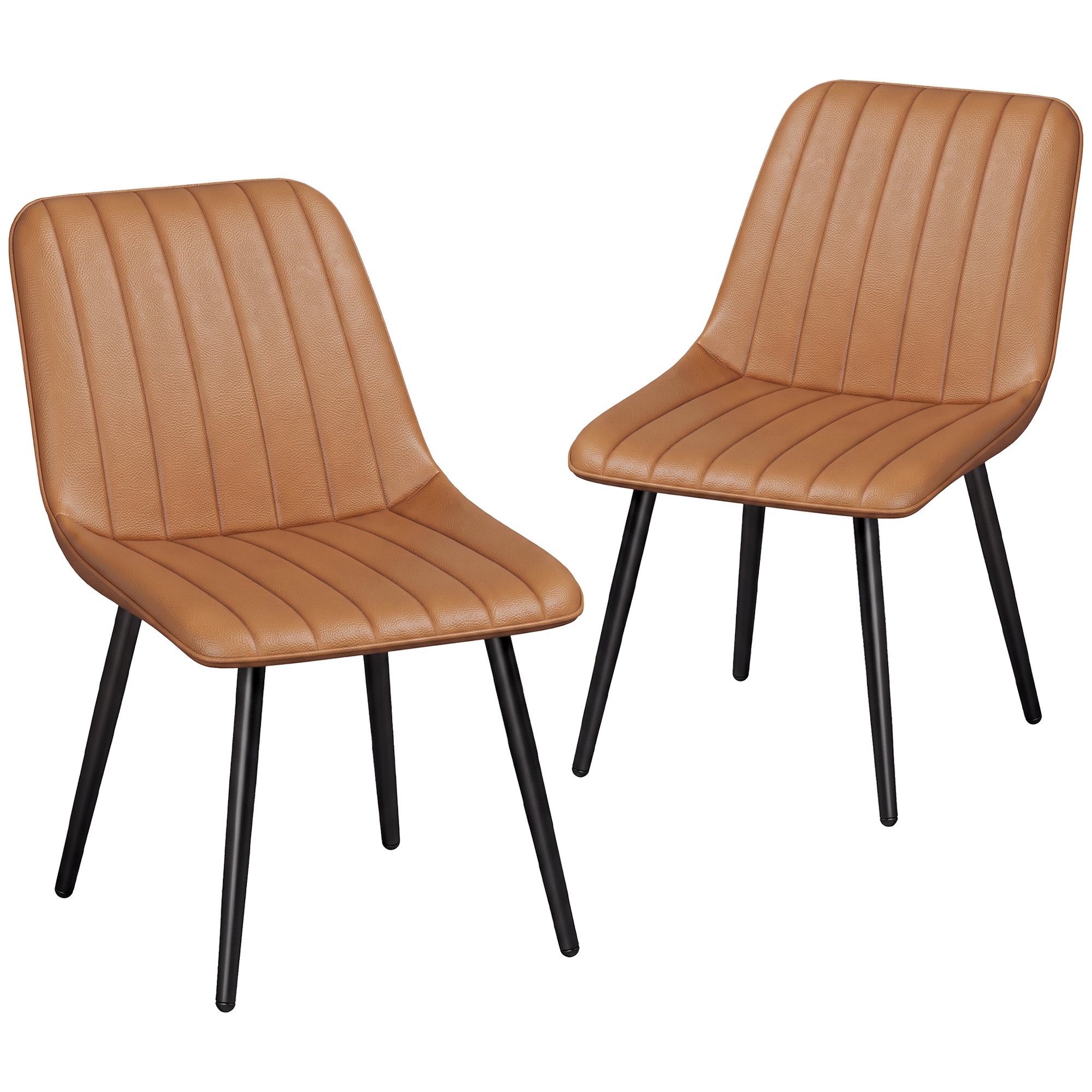HOMCOM Faux Leather Set of 2 Dining Chairs with Metal Legs - Brown