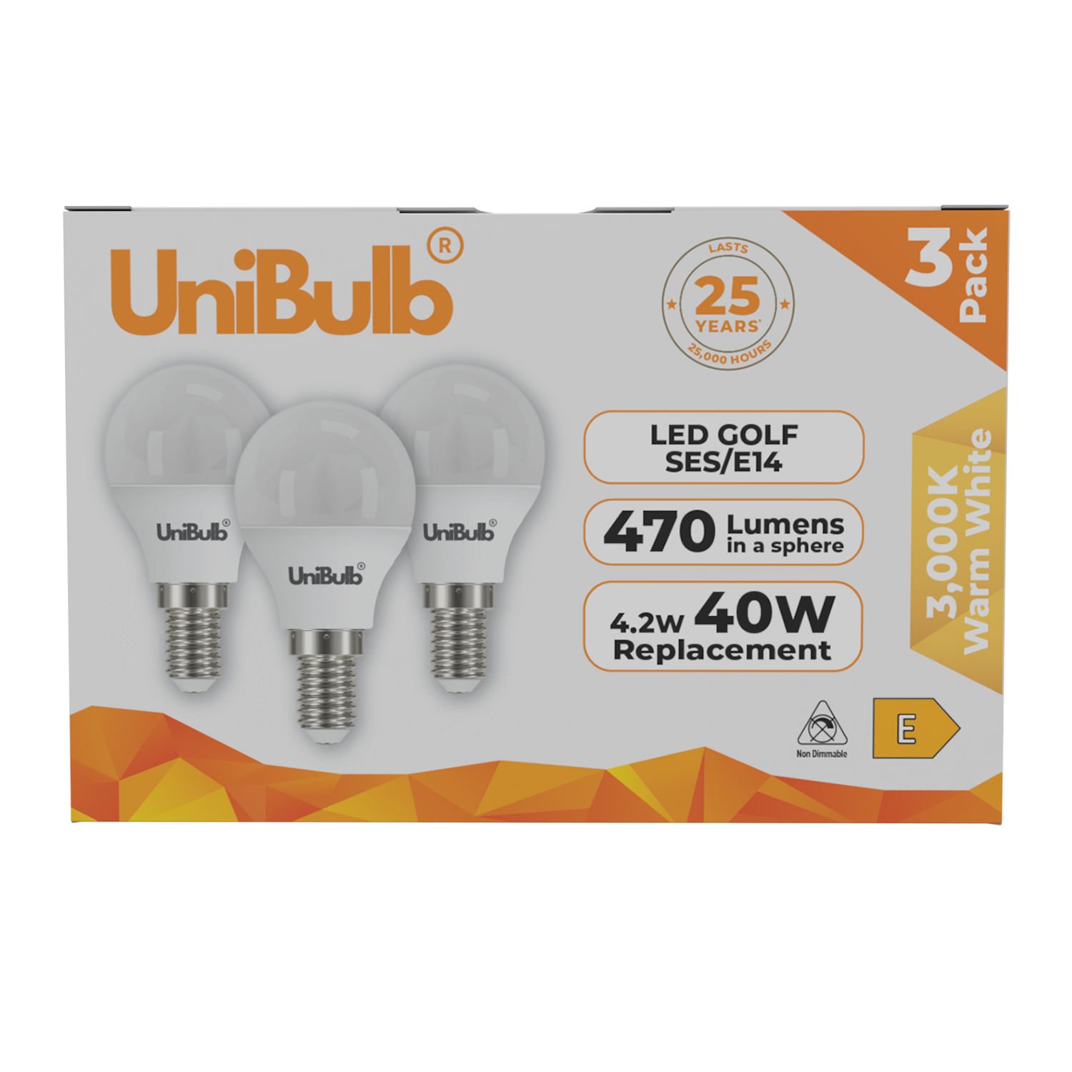 UniBulb 4.2W LED Warm White Golf Ball E14 Light Bulb - 3 Pack