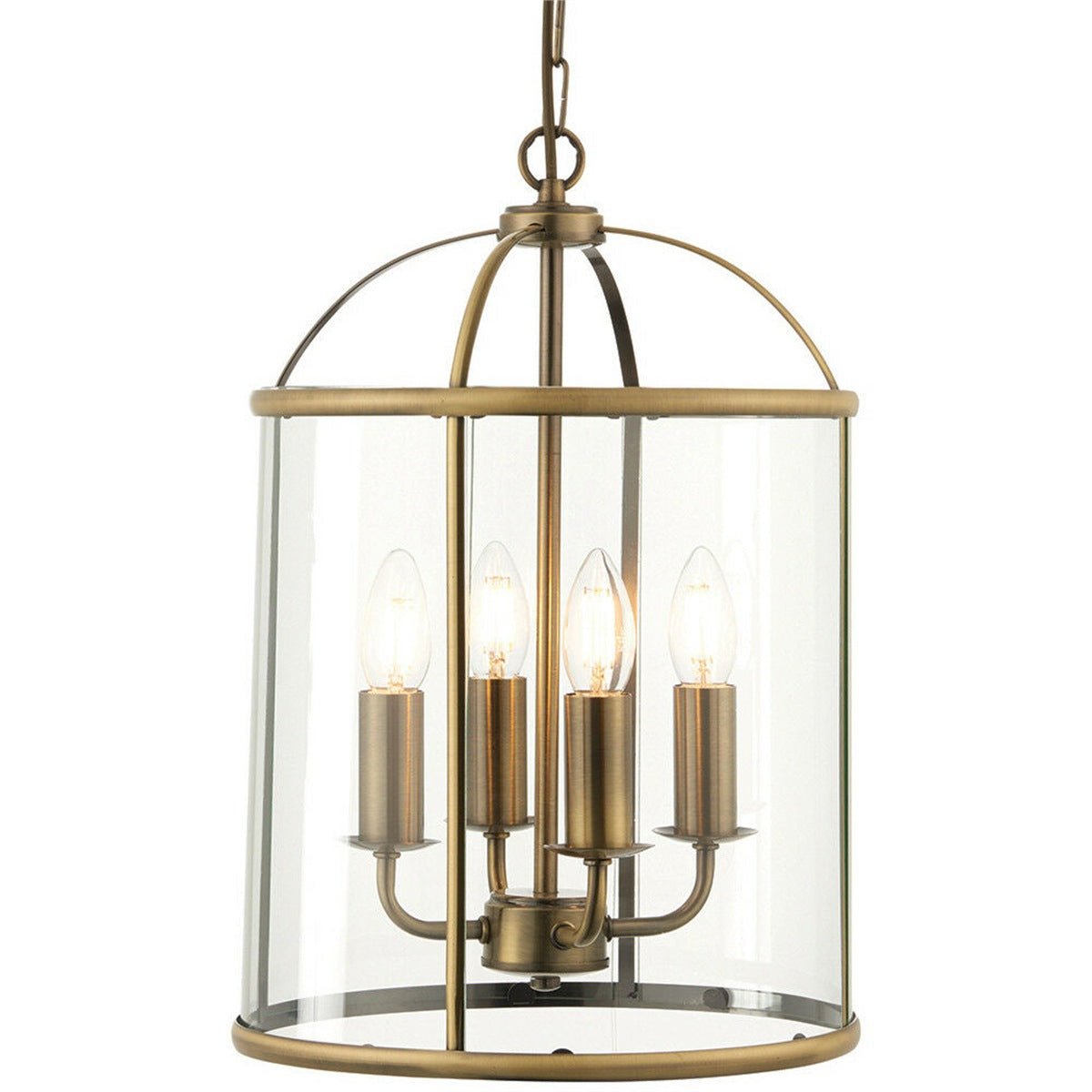 Loops Direct Steel and Glass 4 Light Pendant - Antique Brass