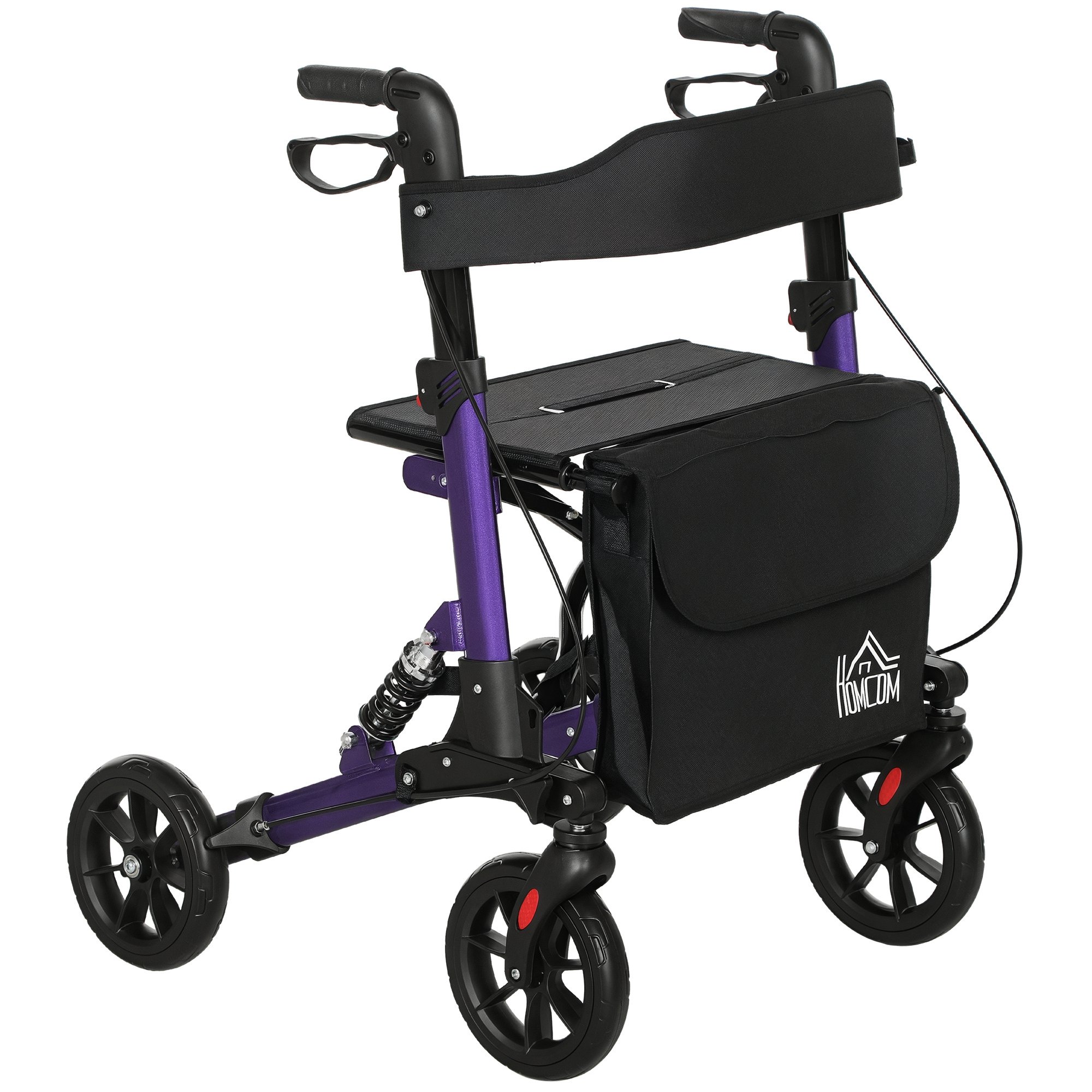HOMCOM Folding Rollator Walker with Seat and Backrest - Purple