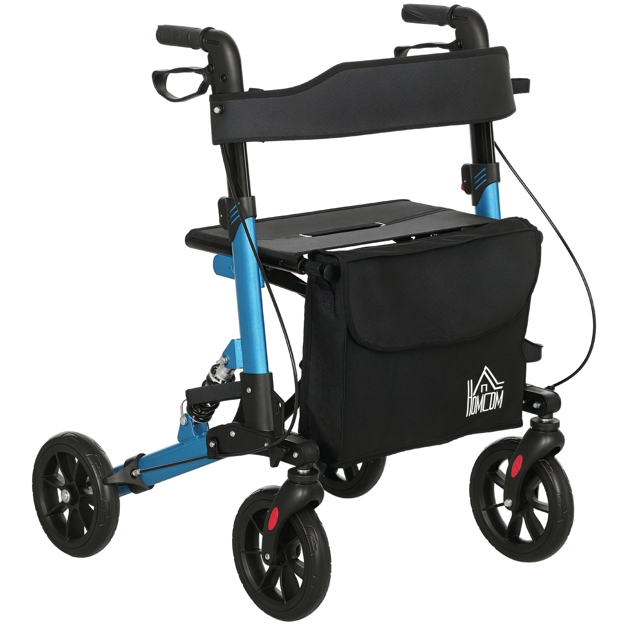 HOMCOM Folding Rollator Walker with Seat and Backrest - Blue