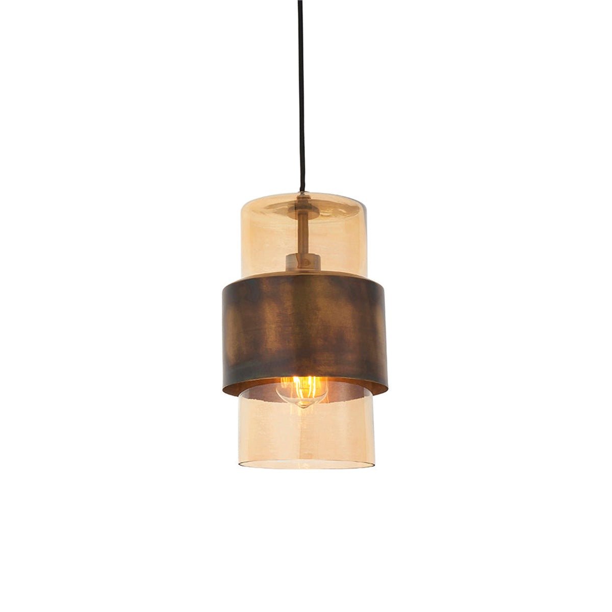 Loops Direct Steel and Glass Pendant Light - Antique Brass and Champagne