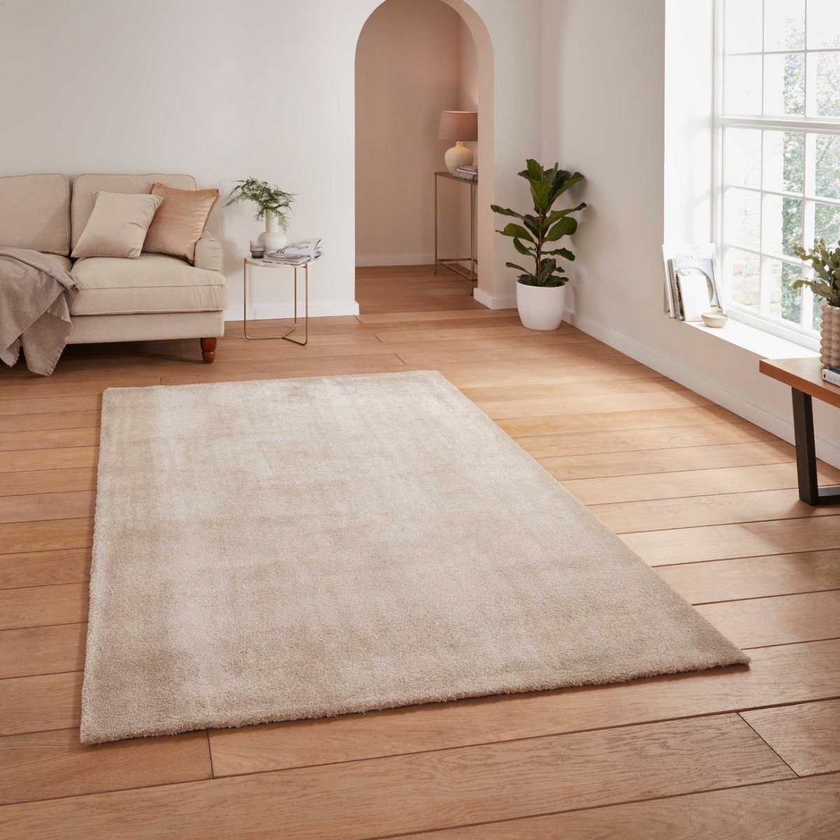 Mega Flooring Beige Shaggy Plain Rug - 60 x 115cm