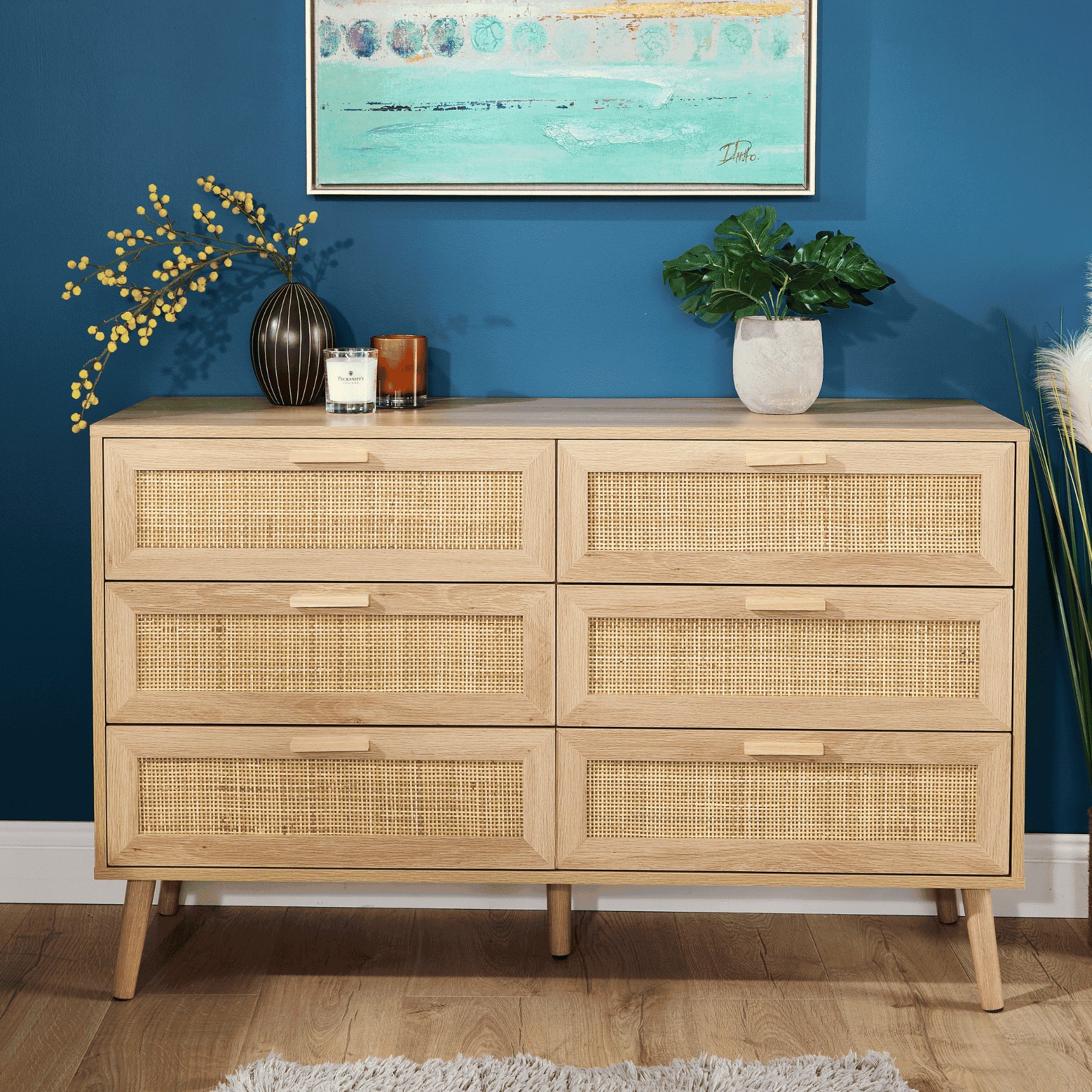 Home Source Astbury Rattan 3+3 Chest of Drawers - Natural
