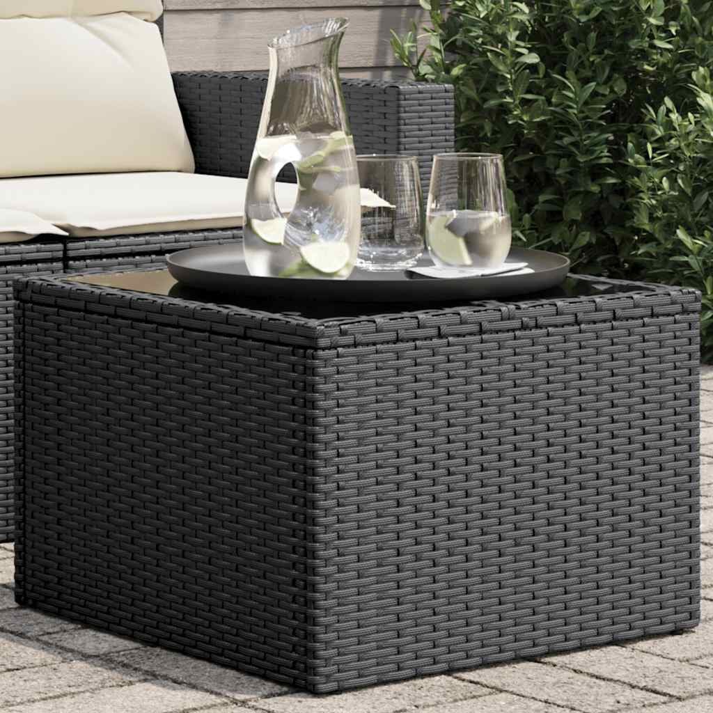 Walplus PE Rattan Garden Table with Top - Black - 55 x 55 x 37 cm