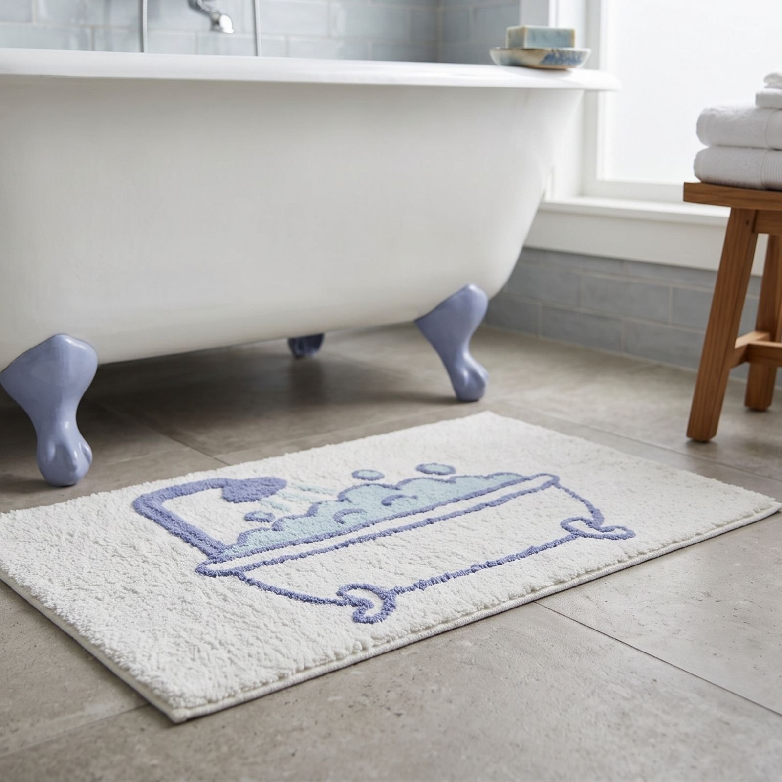 Homescapes Happy 100% Cotton Bath Mat – 50 × 80 cm – Blue & Off White