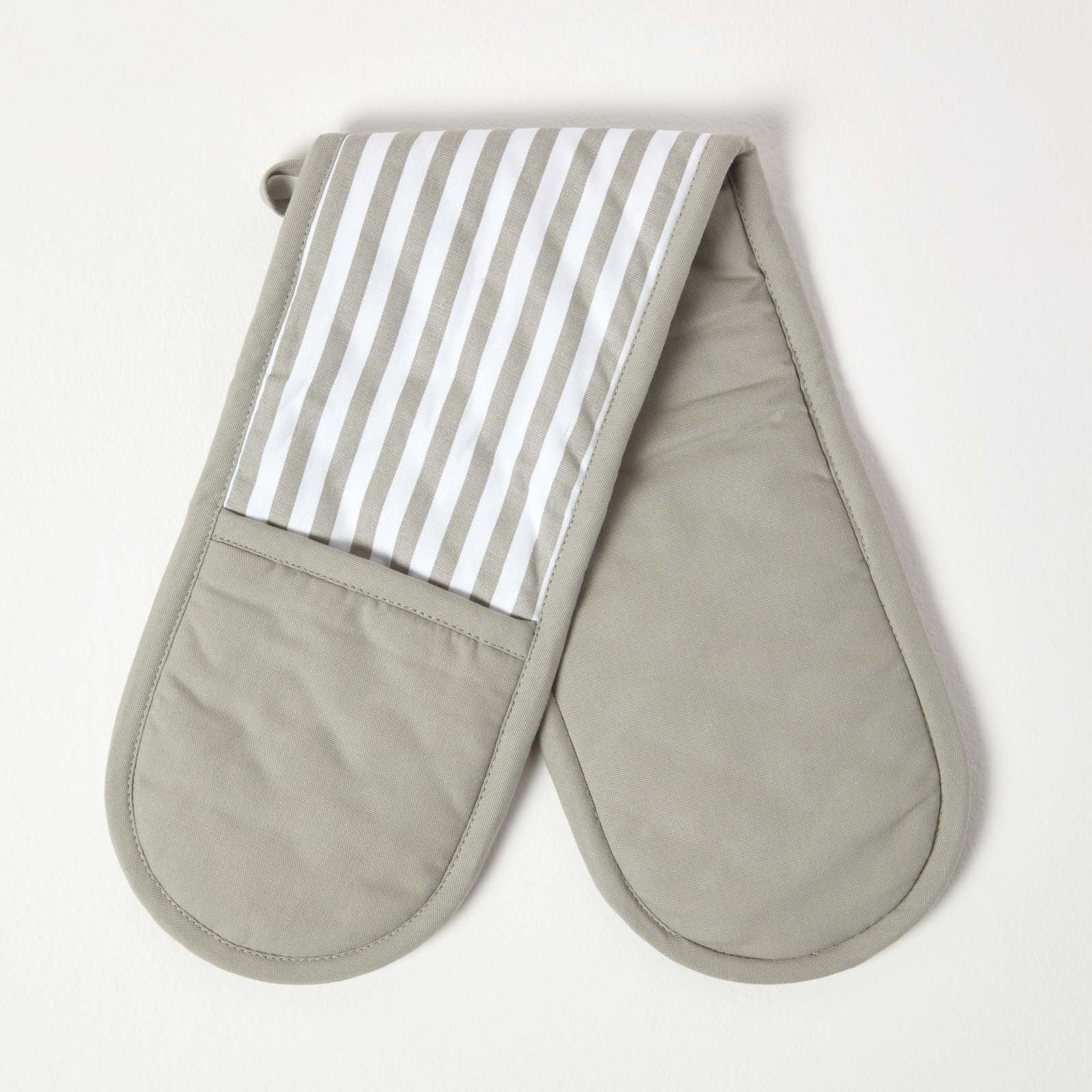 Homescapes Stripe Cotton Double Oven Glove - Grey