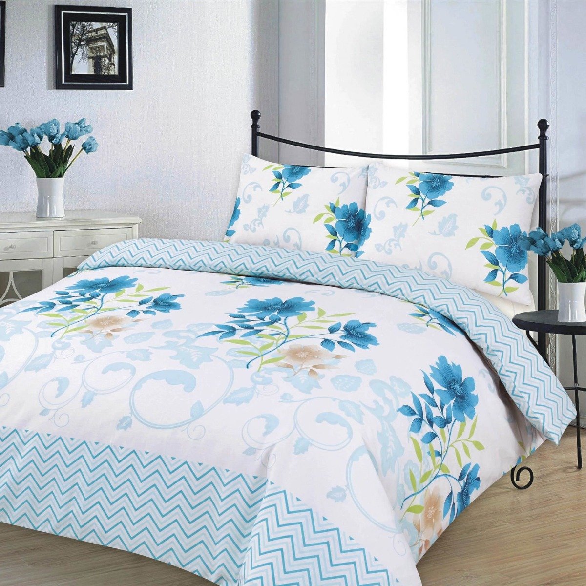 HomeSpace Direct Bethany Blue Duvet Cover Set - Single